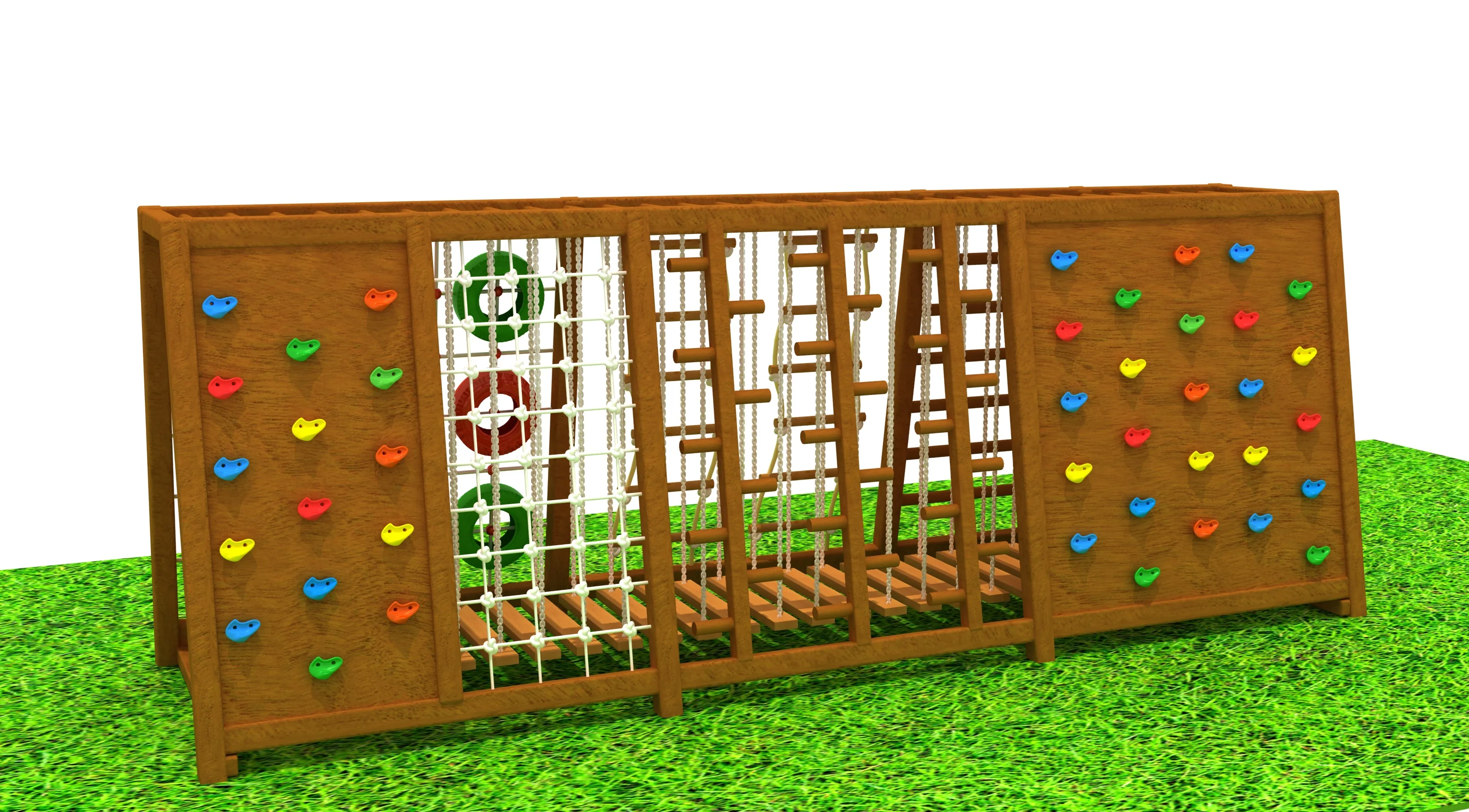 multi functional wooden climbing frame outdoor, Natural Wood, Sustainable, Biophilic Design by HonPlay - material and finish details