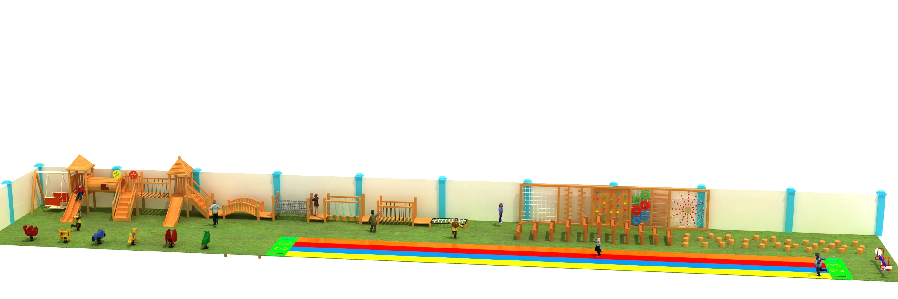 multi functional wooden adventure playground comprehensive, Natural Wood, Sustainable, Biophilic Design by HonPlay - full product view
