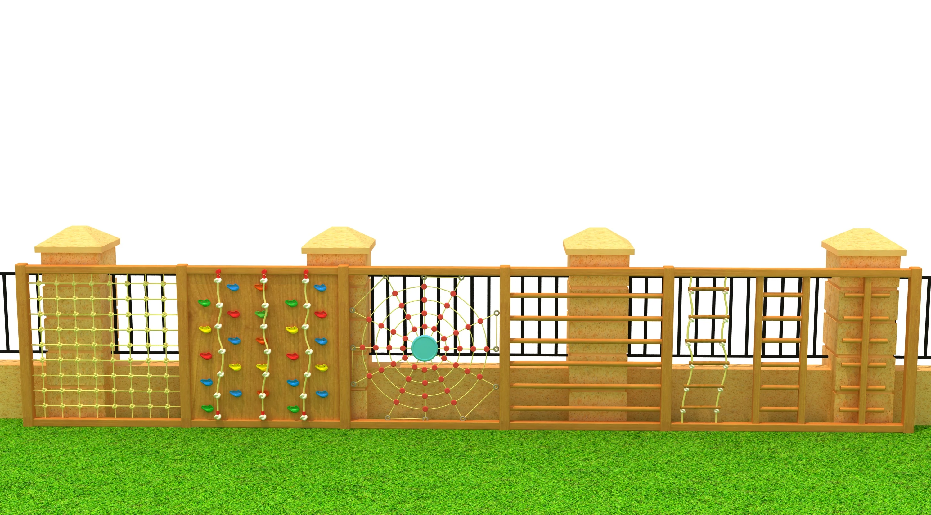 outdoor modular climbing wall system multi, Natural Wood, Sustainable, Biophilic Design by HonPlay - material and finish details