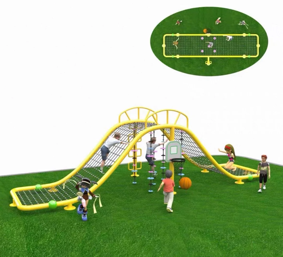 Wave Climbing Net with Basketball Hoop - Commercial Outdoor Playground Equipment for Dubai Community Parks - Playground equipment by HonPlay