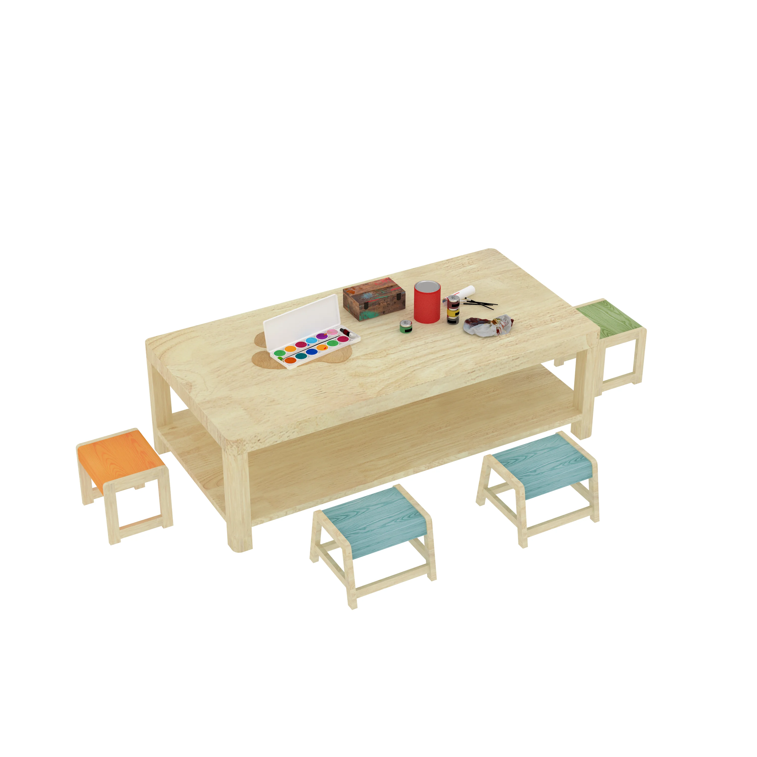 Wooden Kids Activity Table with Stools - Creative Art Station for Prague Kindergarten - Playground equipment by HonPlay