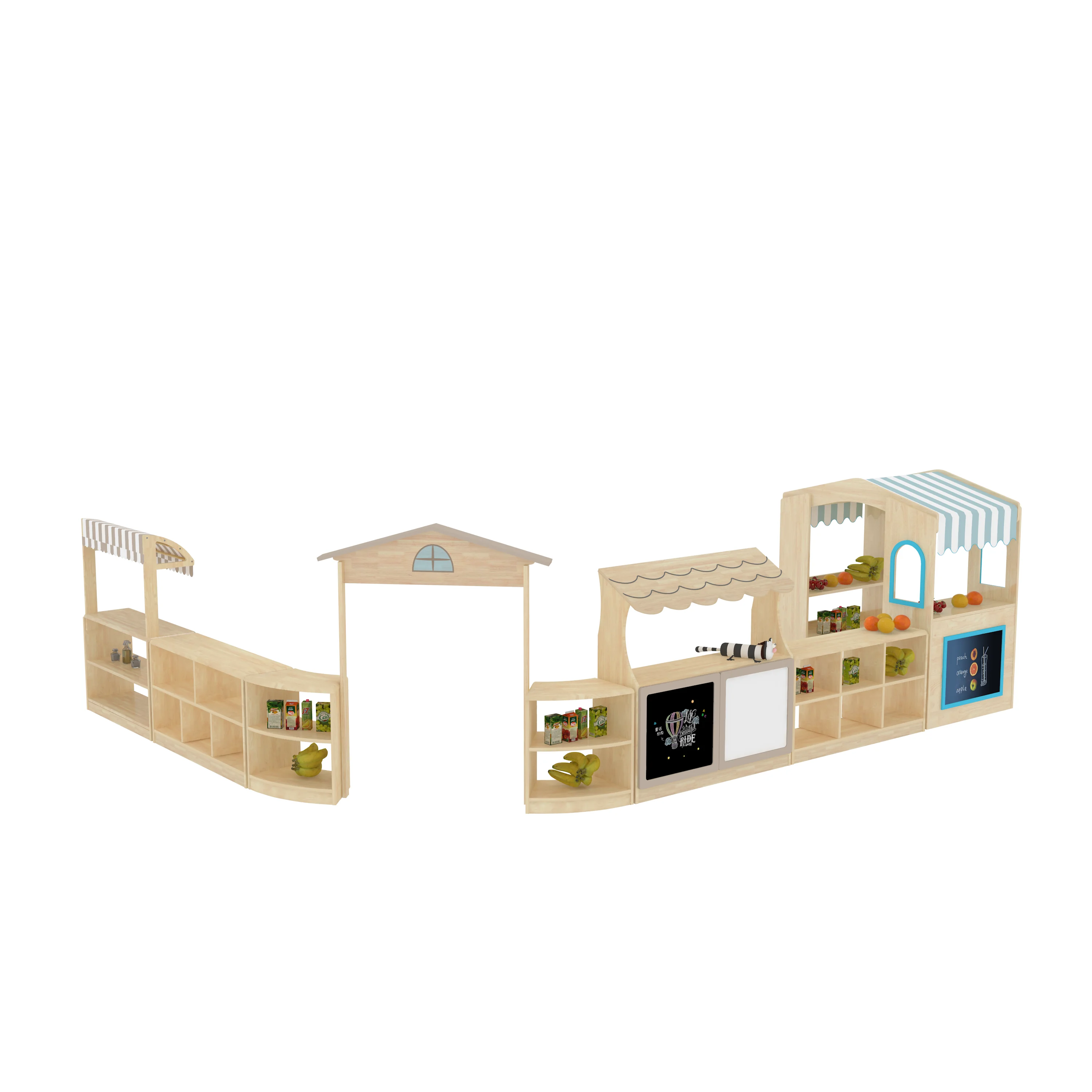 wooden role play market stall set, Park Benches, Rest Area, Urban Furniture by HonPlay - full product view