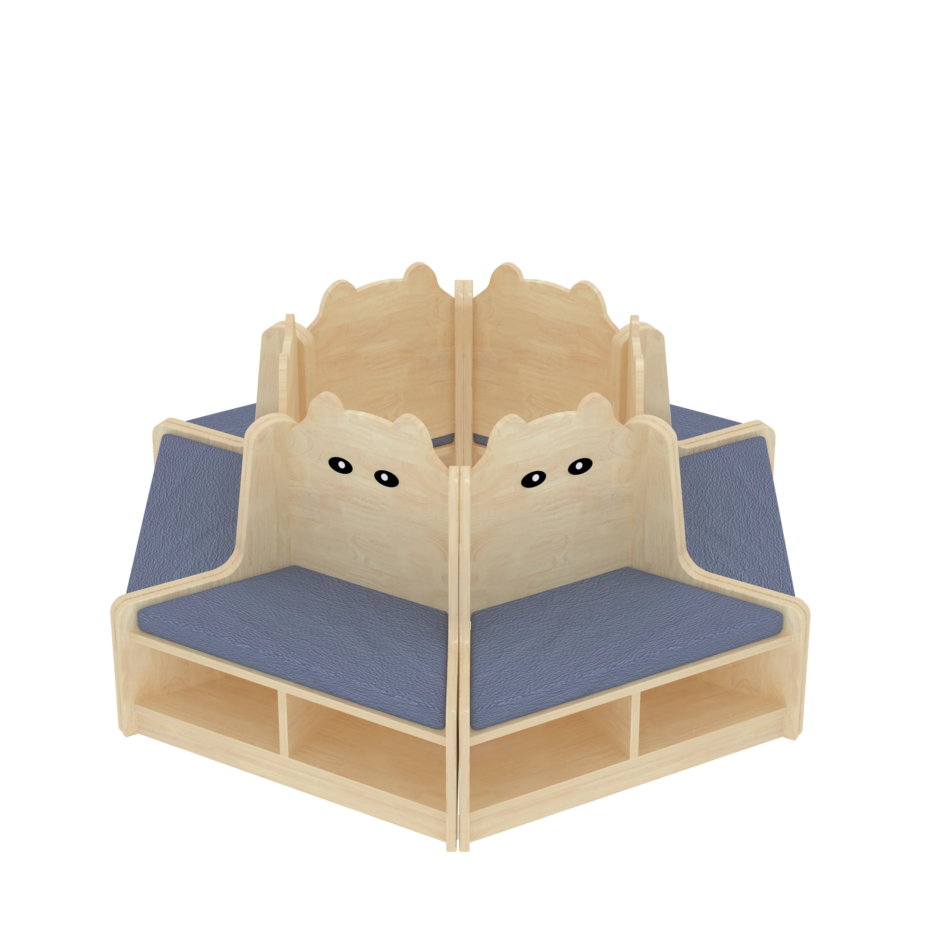 Hexagonal Bear-Themed Children's Seating - Modular Wooden Play Furniture for Dubai Kindergarten - Playground equipment by HonPlay