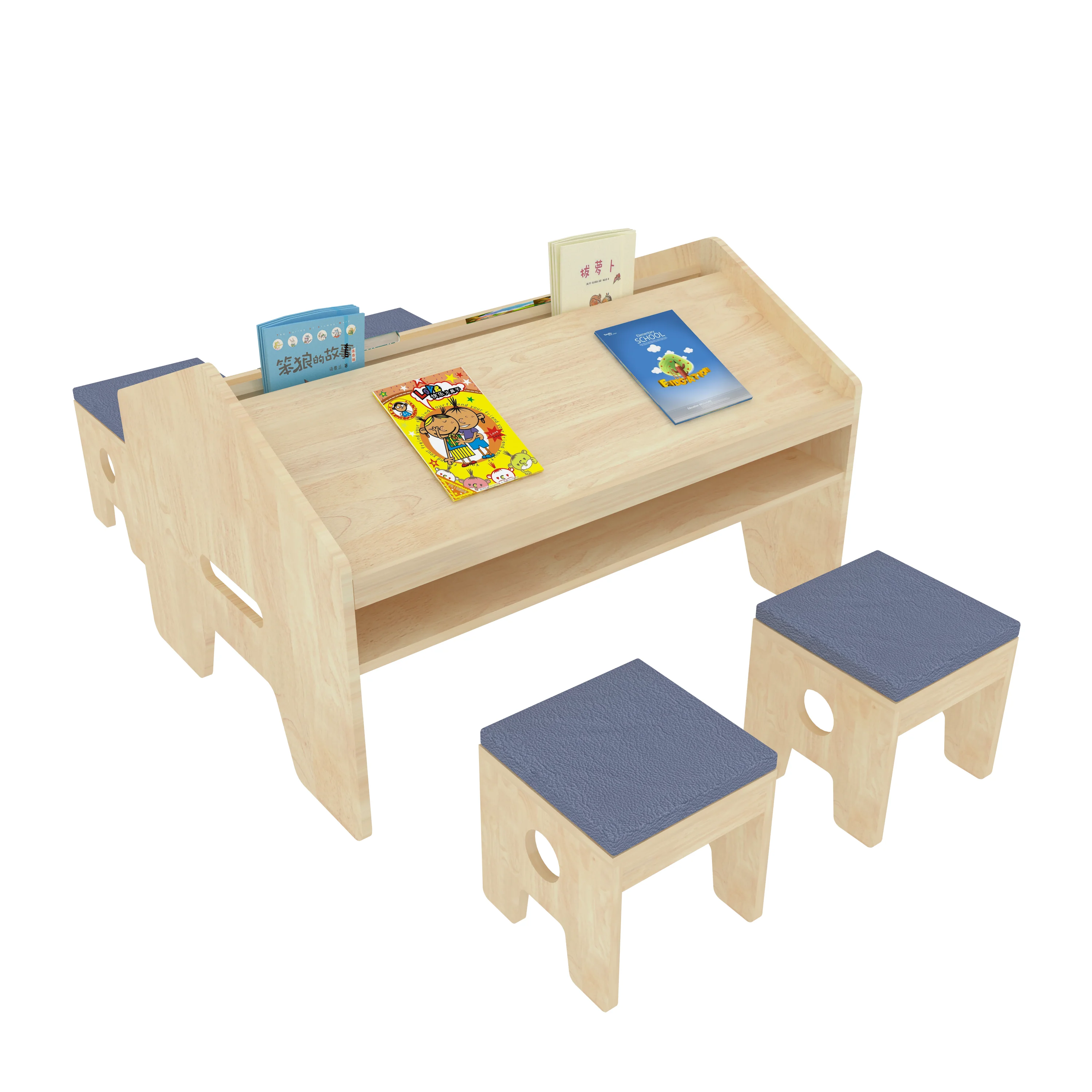 Wooden Children's Reading Table and Stool Set - Ergonomic Library Furniture for Prague Kindergarten - Playground equipment by HonPlay