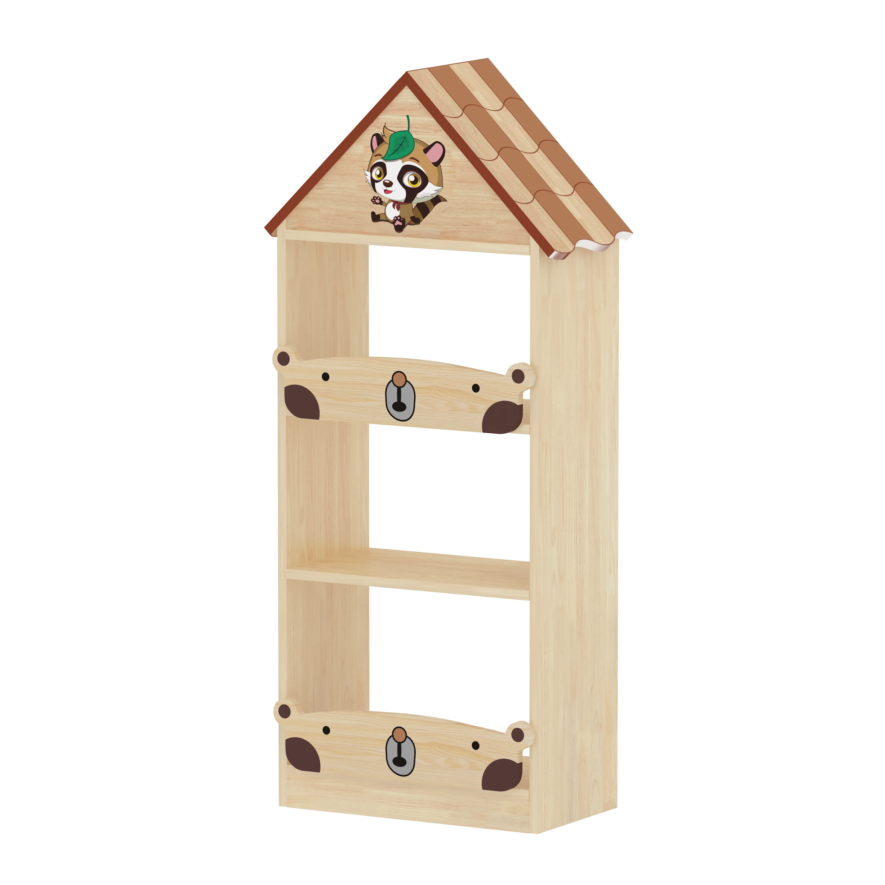 Raccoon House Wooden Bookshelf - Kids Storage Furniture for Berlin Kindergarten - Playground equipment by HonPlay