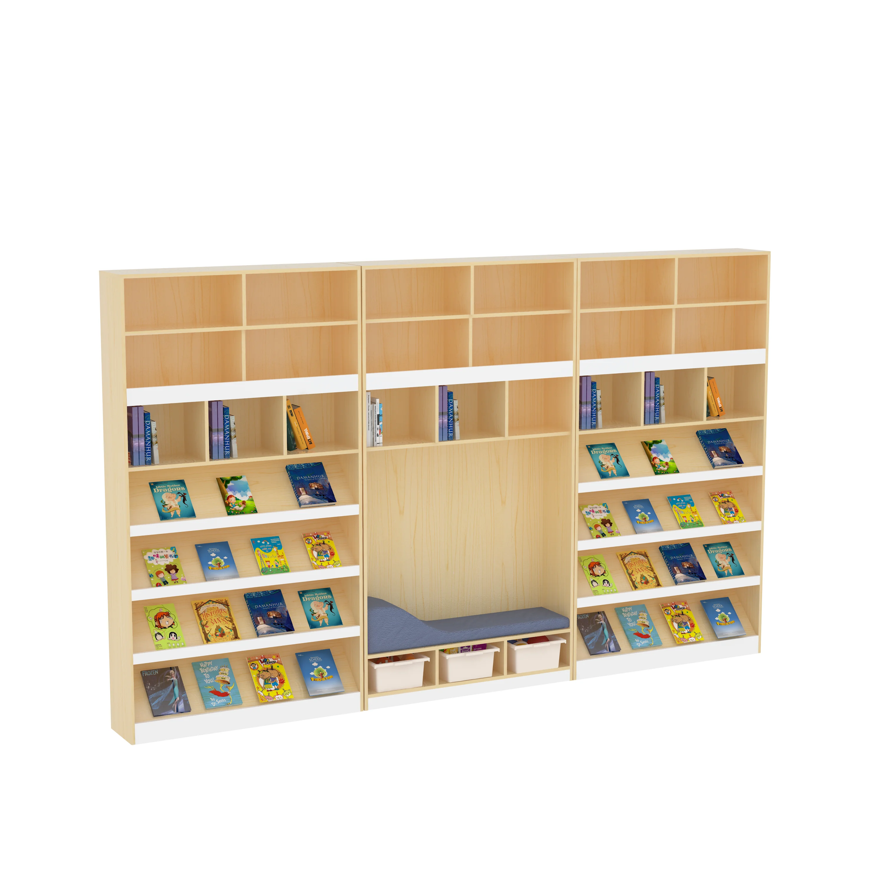 modular wooden library bookshelf reading nook, Park Benches, Rest Area, Urban Furniture by HonPlay - full product view