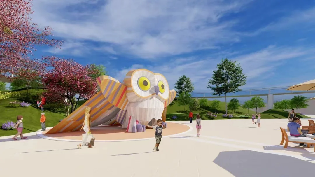 Owl-Themed Multi-Functional Playground Structure Galvanized Steel & HDPE whimsical owl-shaped design with colorful panels for Dubai