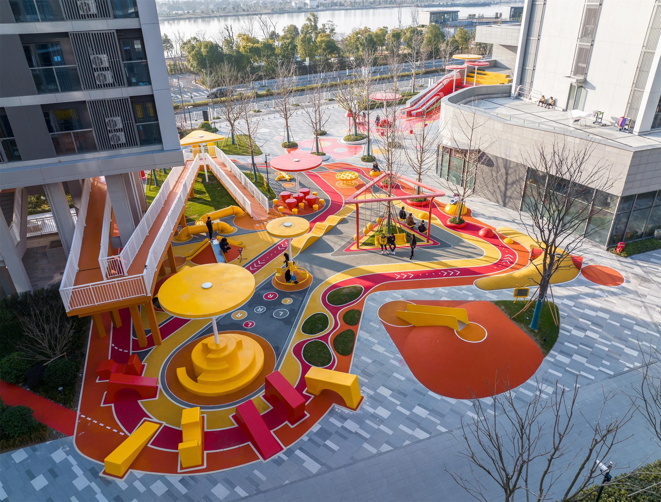 Integrated Urban Landscape Playground Galvanized Steel, UV-stabilized HDPE, and EPDM Rubber Flooring equipment view 1 for International playground projects