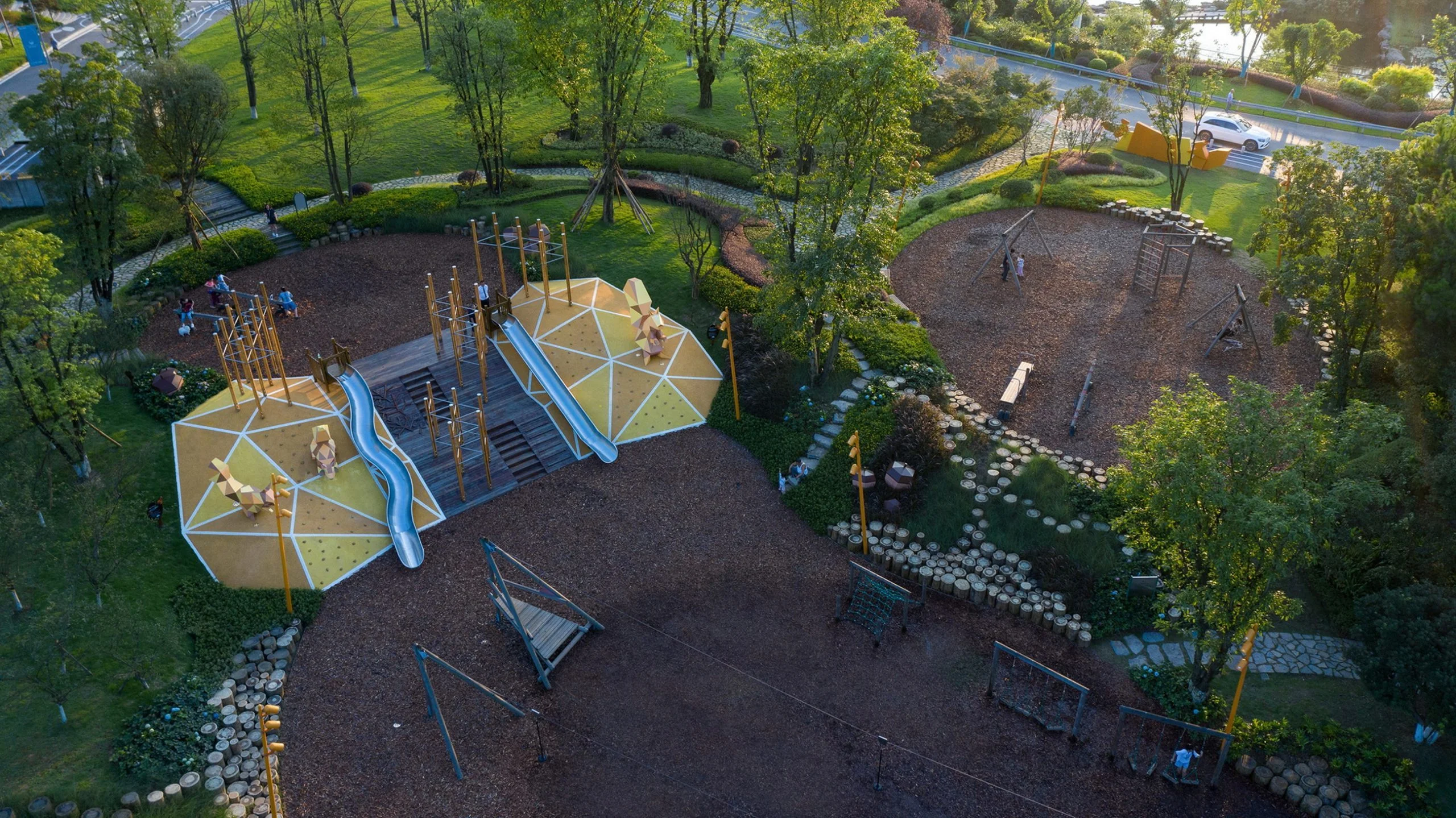 Geometric Hillside Playground - Integrated Outdoor Adventure Park for Singapore Urban Parks - Playground equipment by HonPlay