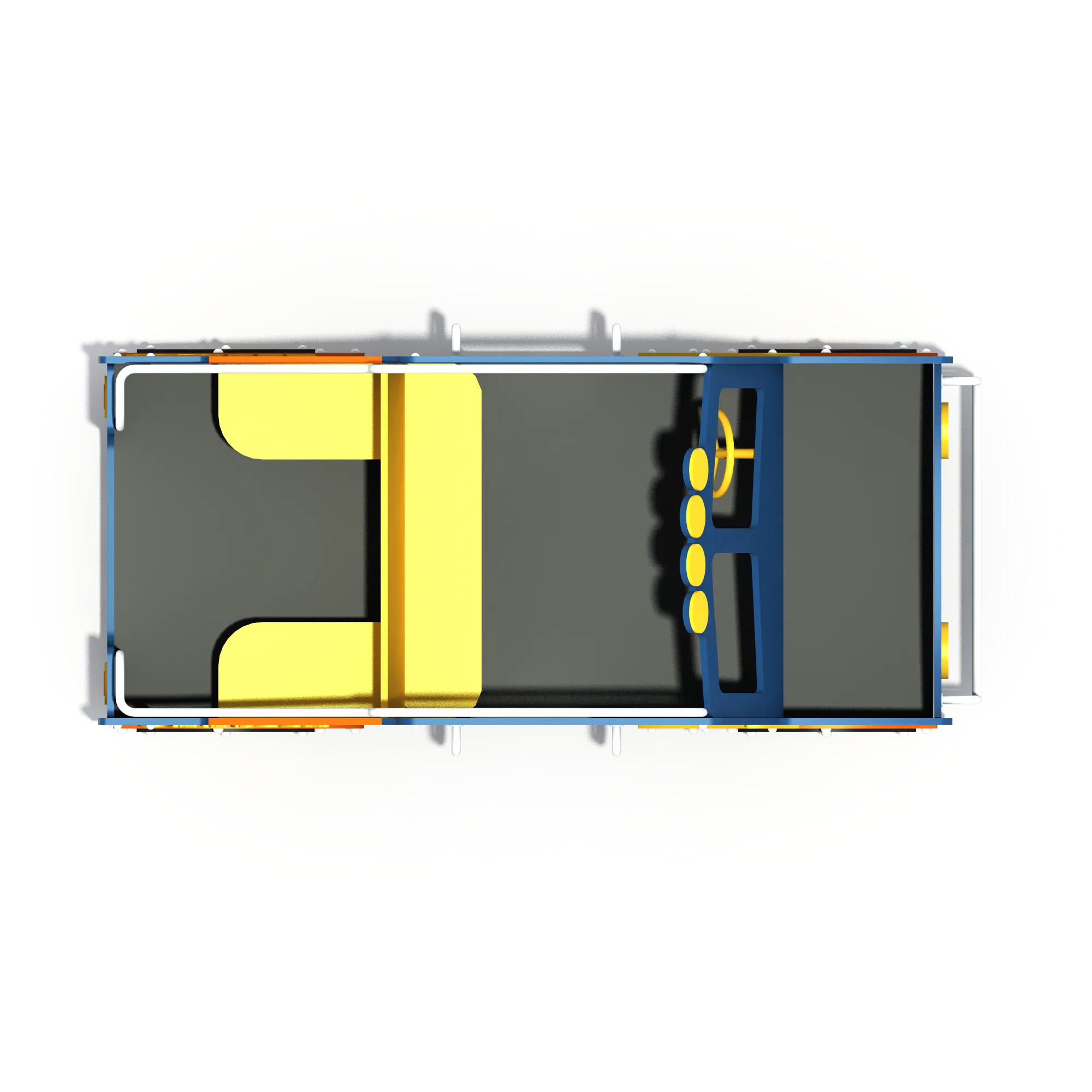 Blue Truck Spring Rider in UV-stabilized HDPE & Galvanized Steel Springs with top-down interior view for Warsaw kindergarten.