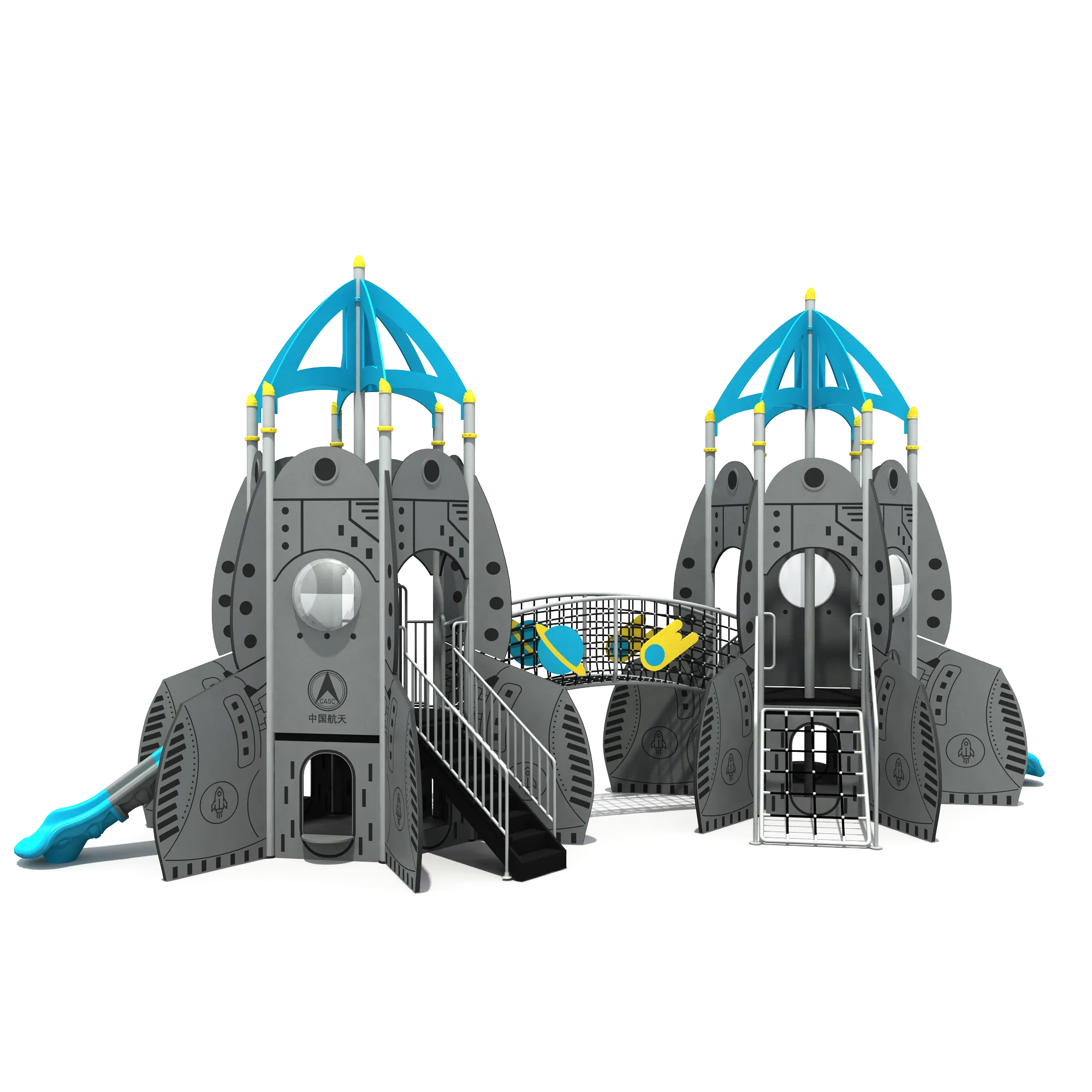 Rocket Space Station Playground Galvanized Steel & HDPE climbing ladder and space-themed graphics for Singapore