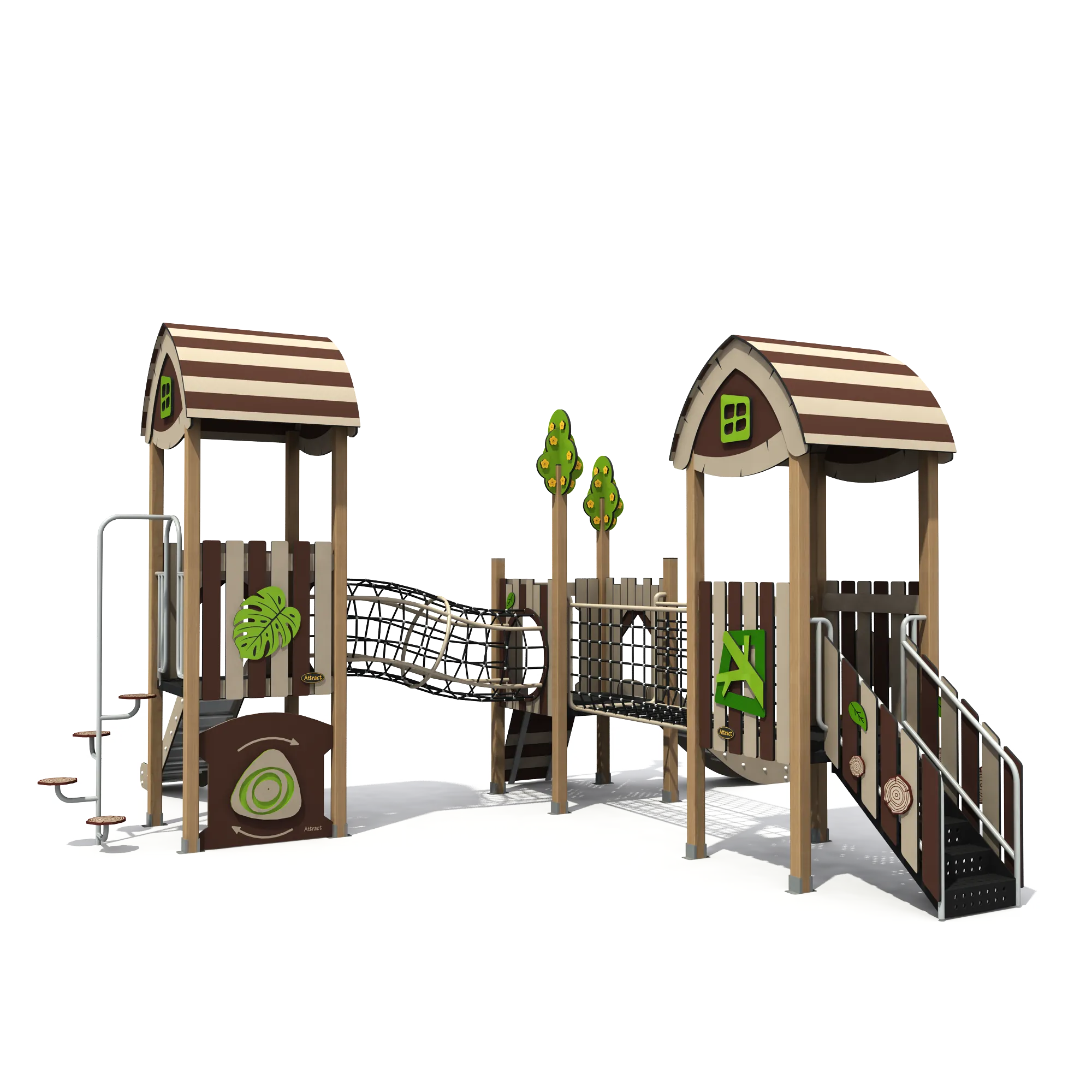 Forest Adventure Outdoor Playground in Galvanized Steel & HDPE with climbing stairs and nature panels for Warsaw