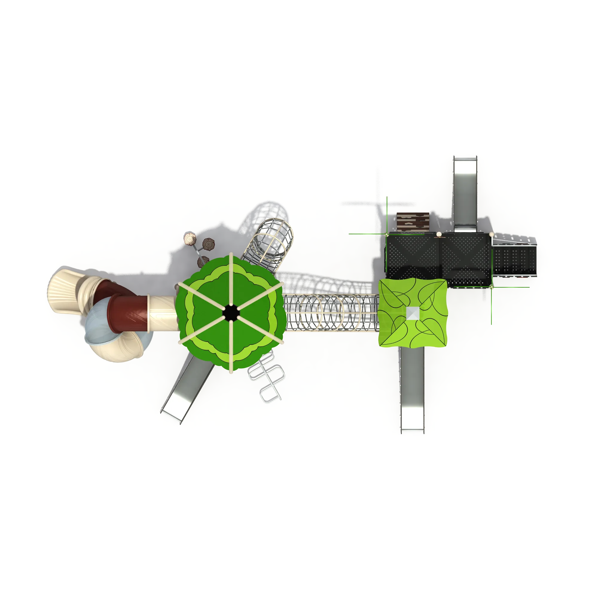 Nature-Themed Multi-Level Playground Structure in Food-grade LLDPE, Galvanized Steel, and Nylon Rope showing top-down layout for Warsaw