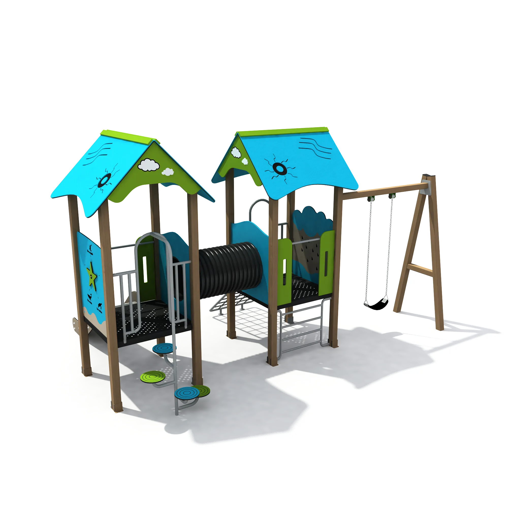 adventure island multi tower playground commercial, Vibrant, Kid-friendly, UV-resistant HPL by HonPlay - full product view