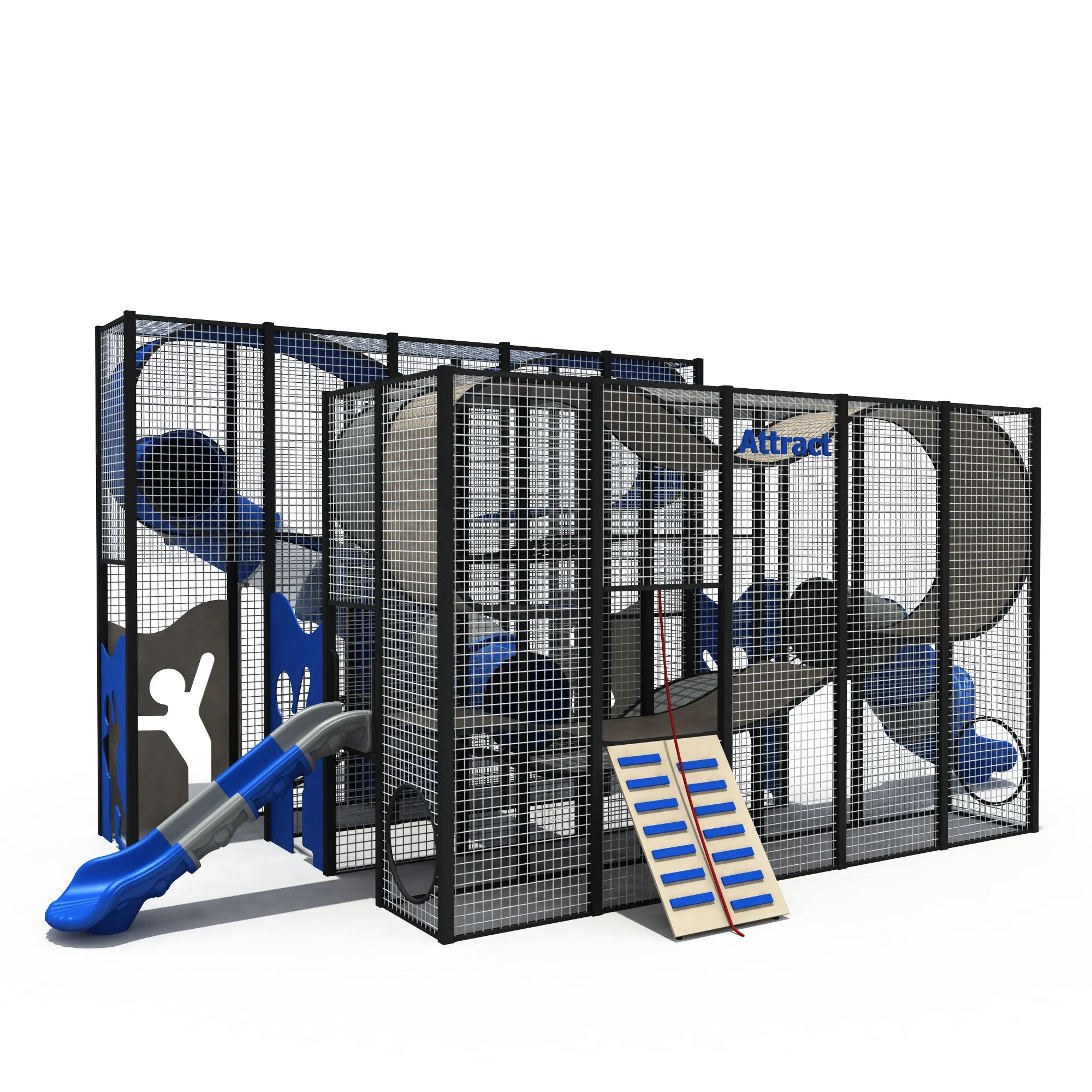 Modular Cage Adventure Playground with Spiral Slides Galvanized Steel & HDPE integrated climbing ramp with safety rope for Dubai