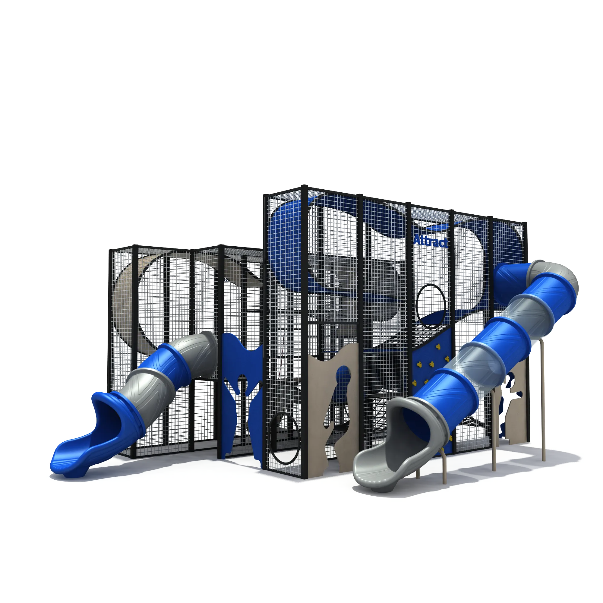Modular Cage Adventure Playground with Spiral Slides Galvanized Steel & HDPE dual high-speed spiral tube slides for Dubai