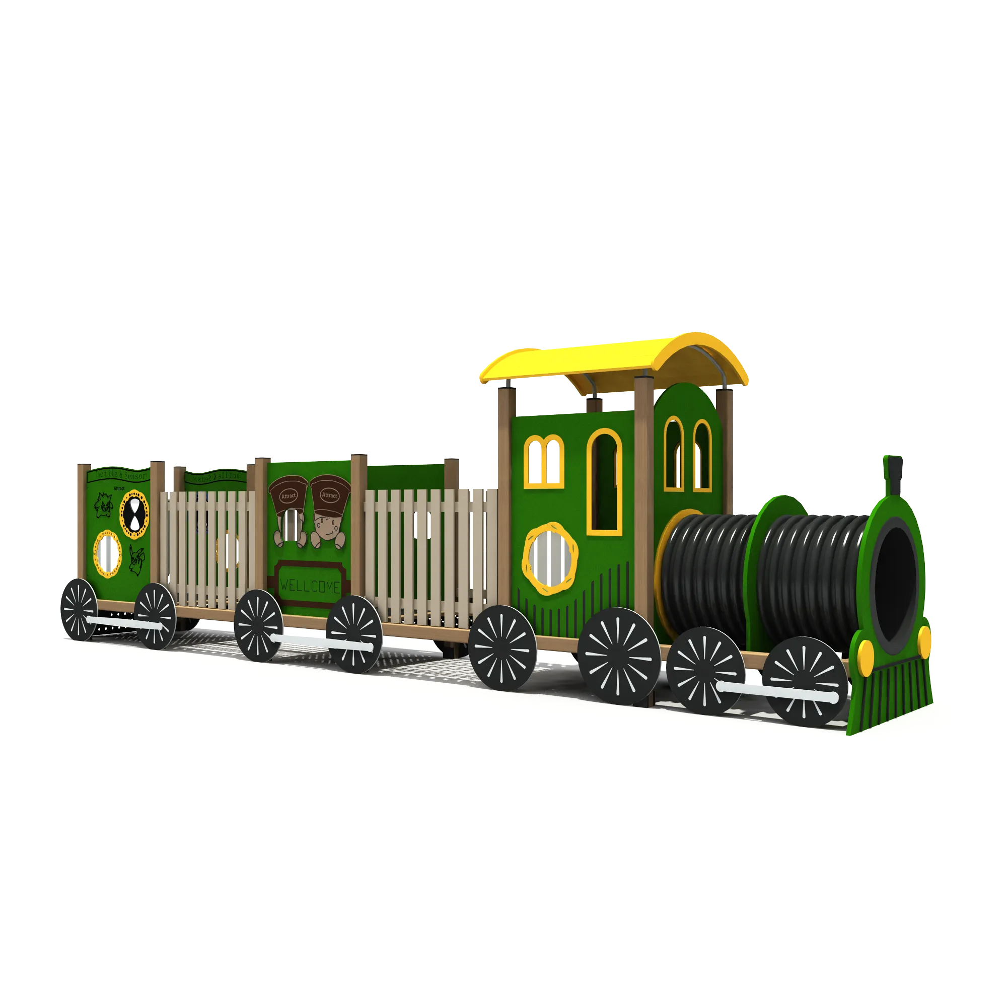 locomotive adventure train playground sensory outdoor, Vibrant, Kid-friendly, UV-resistant HPL by HonPlay - material and finish details