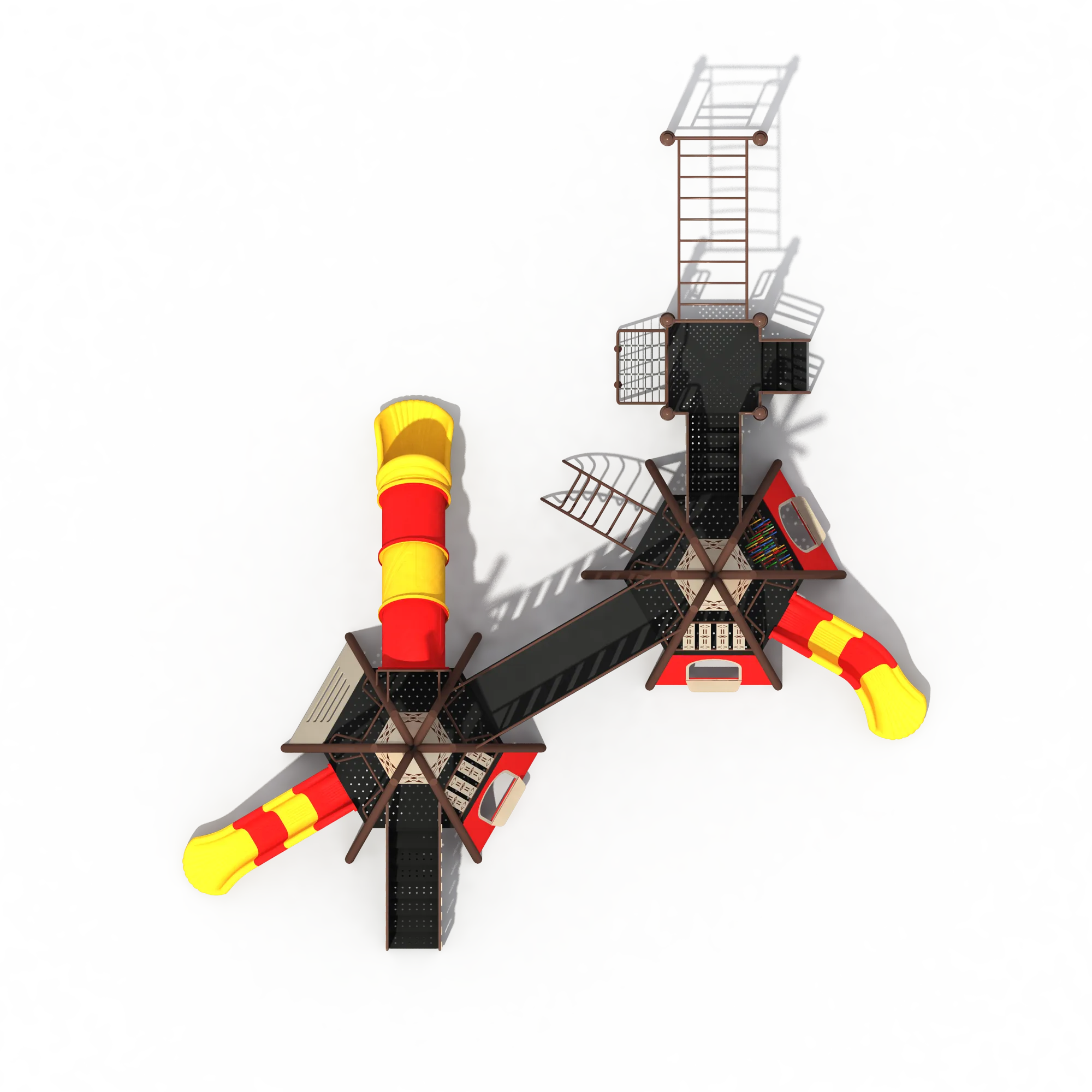 Jungle Treehouse Outdoor Playground LLDPE, Galvanized Steel, and HDPE Panels showing top-down layout of towers for Singapore