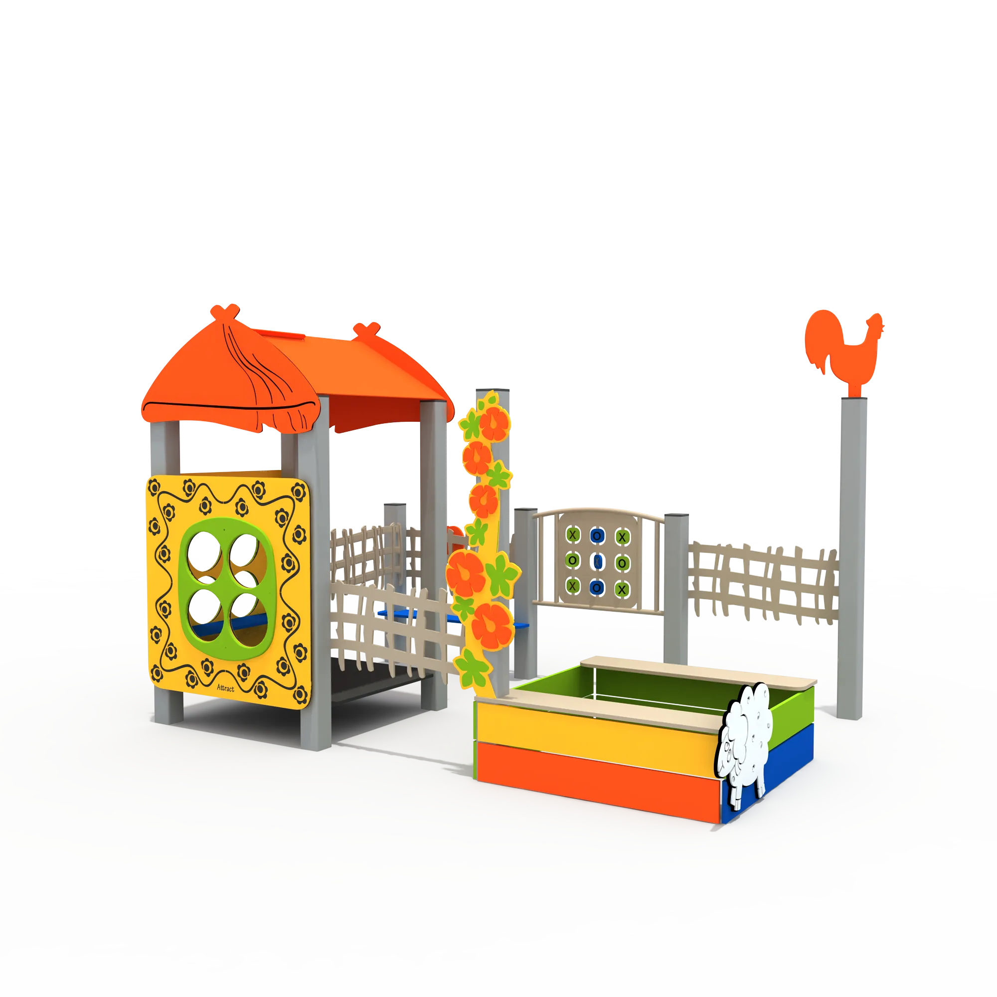 Farmstead Adventure Playhouse with Sandbox Galvanized Steel & HDPE integrated sandbox and flower panel for Warsaw