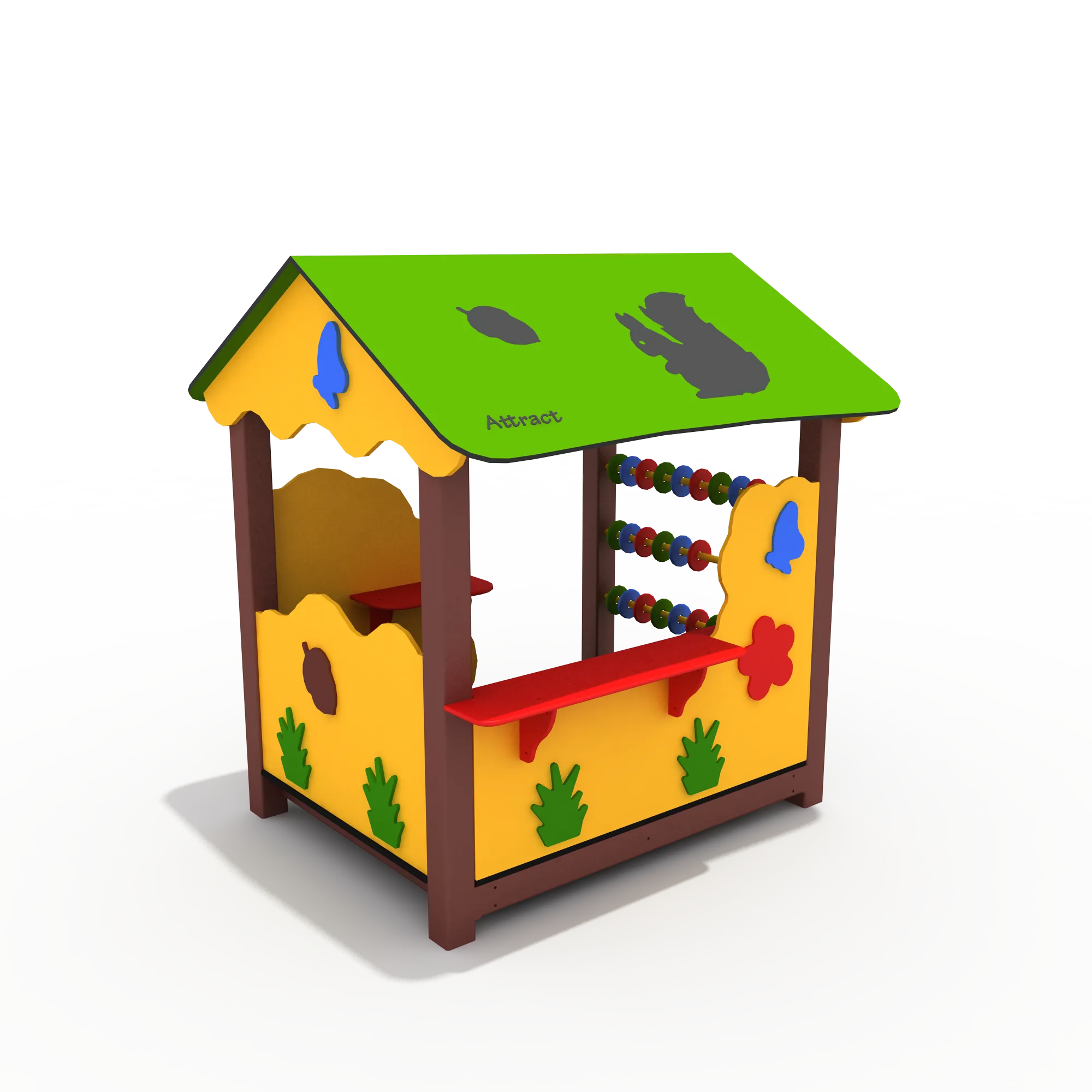 Interactive Nature-Themed Playhouse in Galvanized Steel & HDPE with green roof and yellow walls for Prague