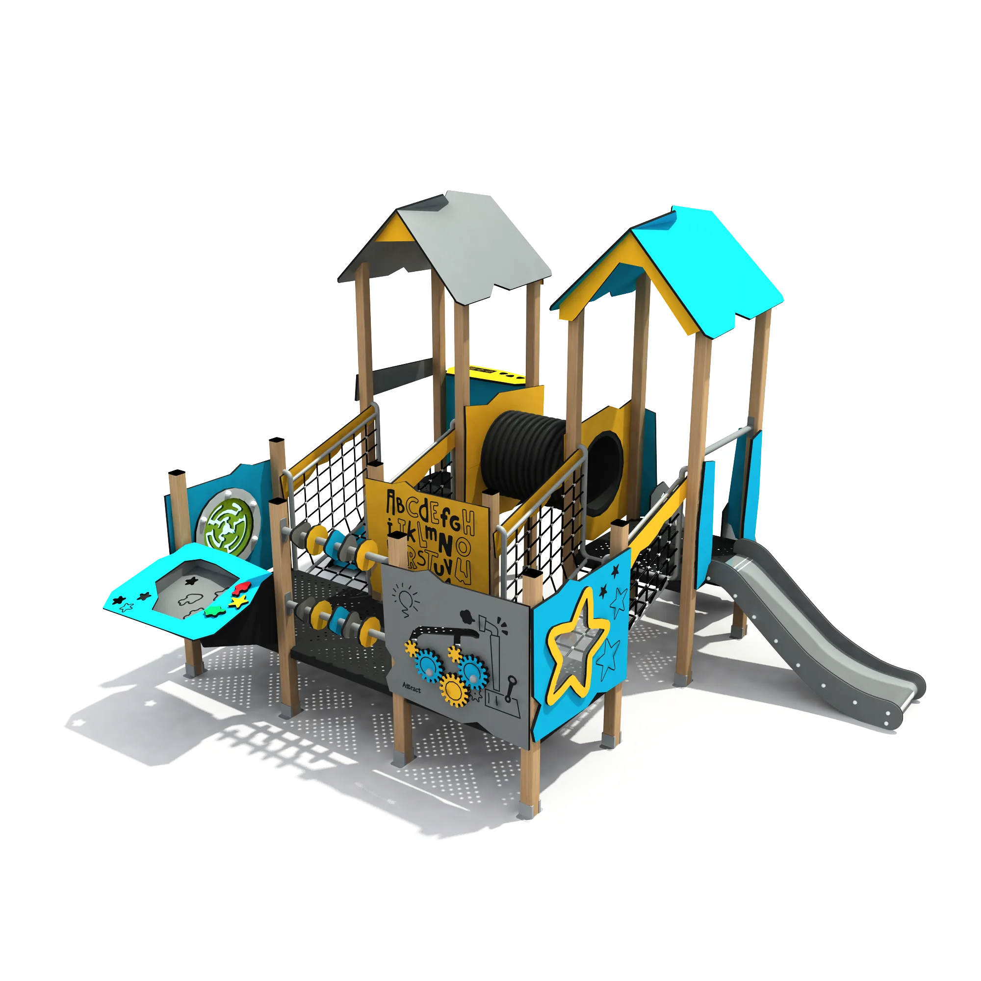 interactive wooden play tower fingerprint maze, Vibrant, Kid-friendly, UV-resistant HPL by HonPlay - safety certification and compliance