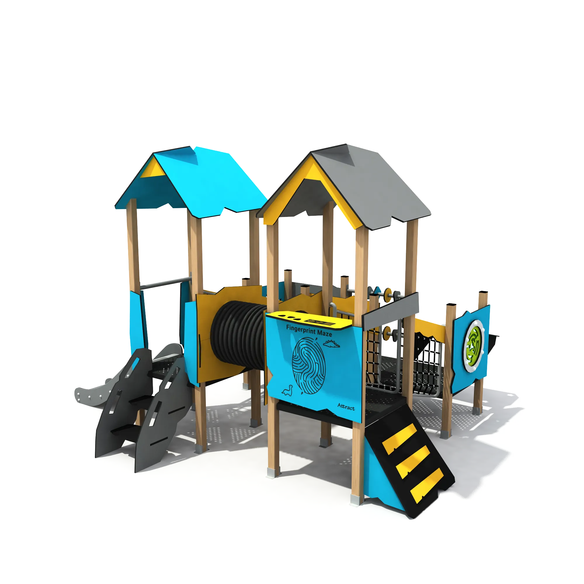 interactive wooden play tower fingerprint maze, Vibrant, Kid-friendly, UV-resistant HPL by HonPlay - full product view