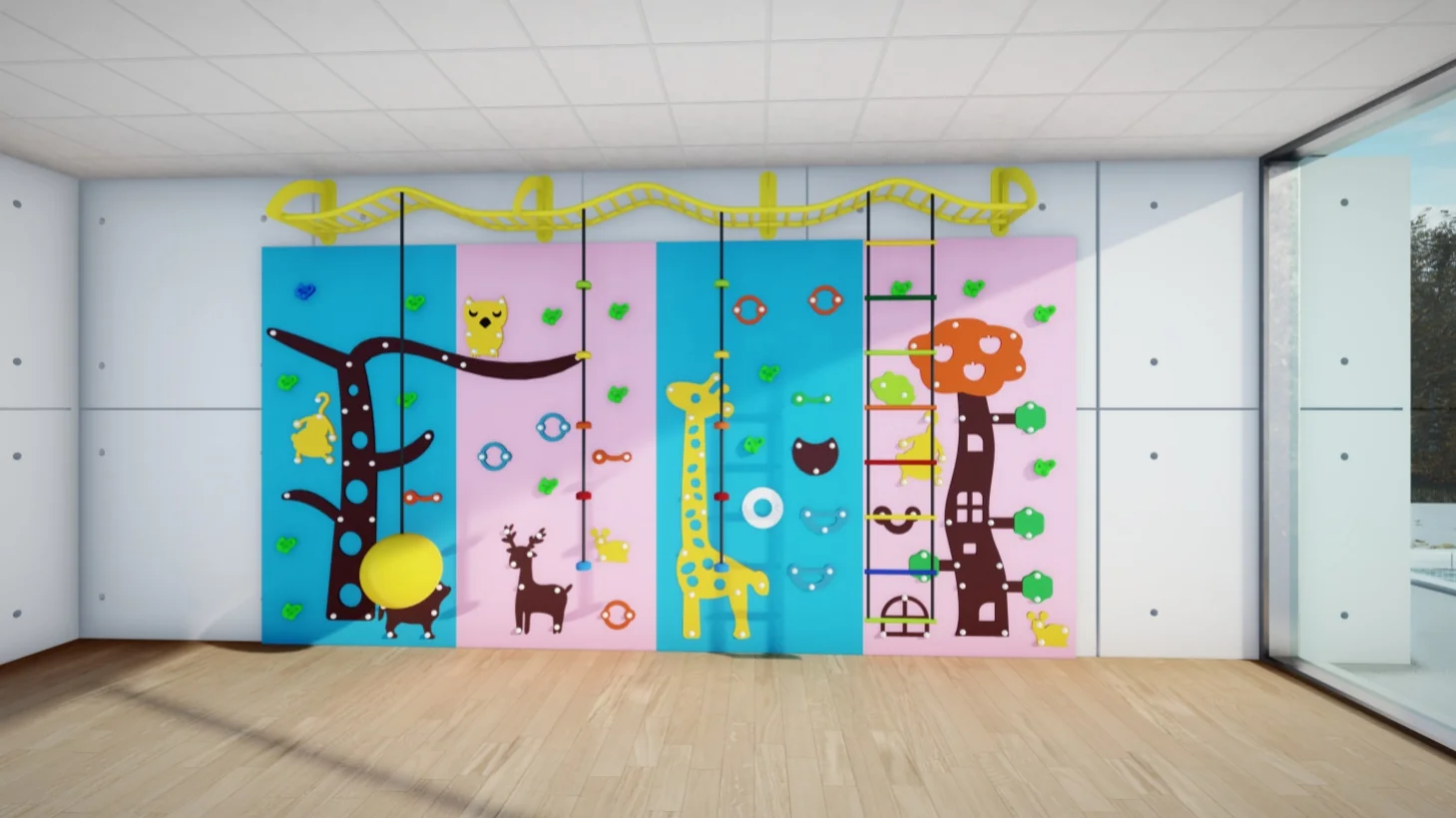 Animal Theme Indoor Climbing Wall - Interactive Kids Play Equipment for Warsaw Kindergarten - Playground equipment by HonPlay