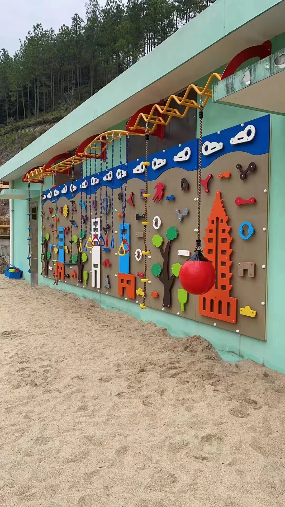 Interactive Wall-Mounted Climbing Panel & Monkey Bar Set - Outdoor Sensory Play Equipment for Singapore Preschools - Playground equipment by HonPlay