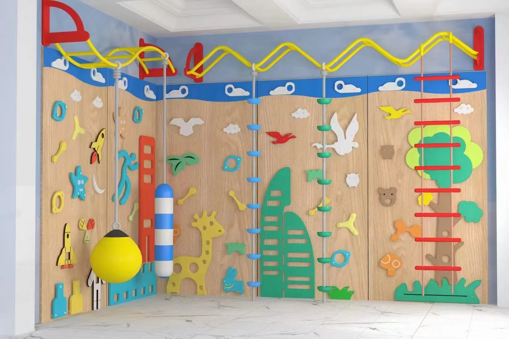 Interactive Wall-Mounted Sensory Play Panel Galvanized Steel & HDPE with climbing ropes and sensory wall panels for Warsaw