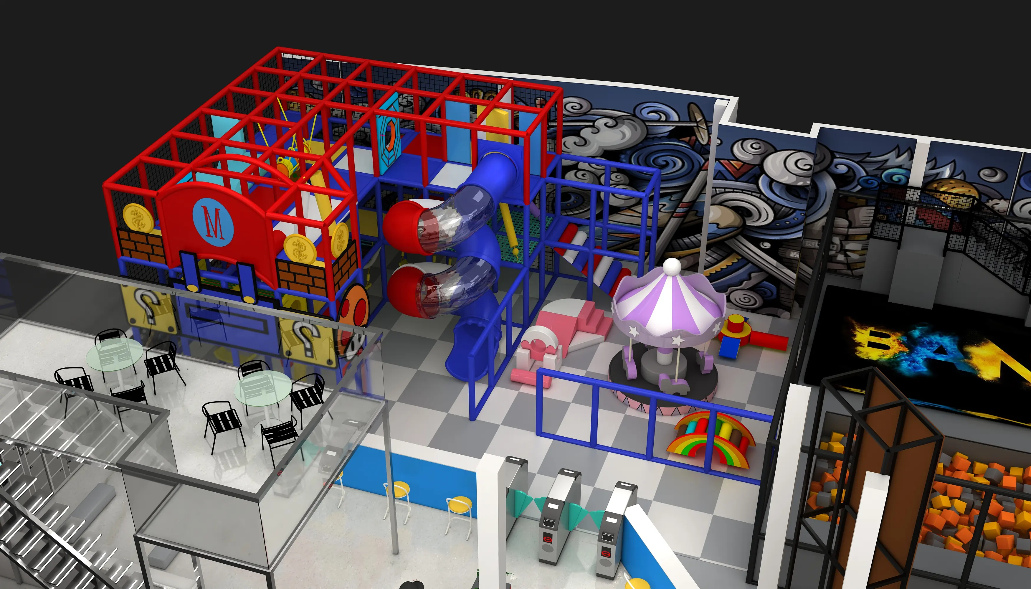 mario themed multi level indoor soft, Soft Play, Indoor Center, Safe Environment by HonPlay - full product view