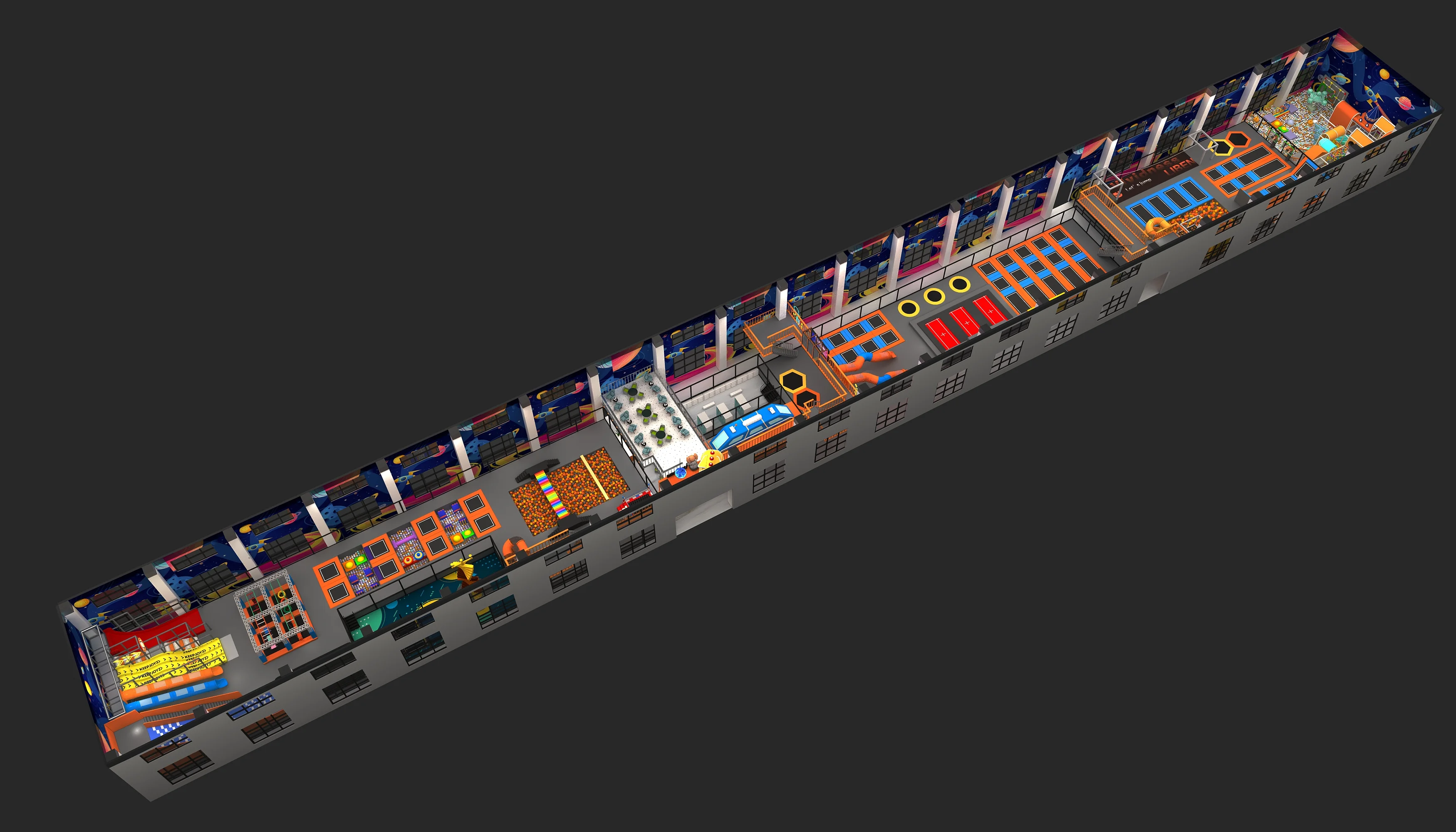 custom space themed indoor trampoline park, Soft Play, Indoor Center, Safe Environment by HonPlay - full product view