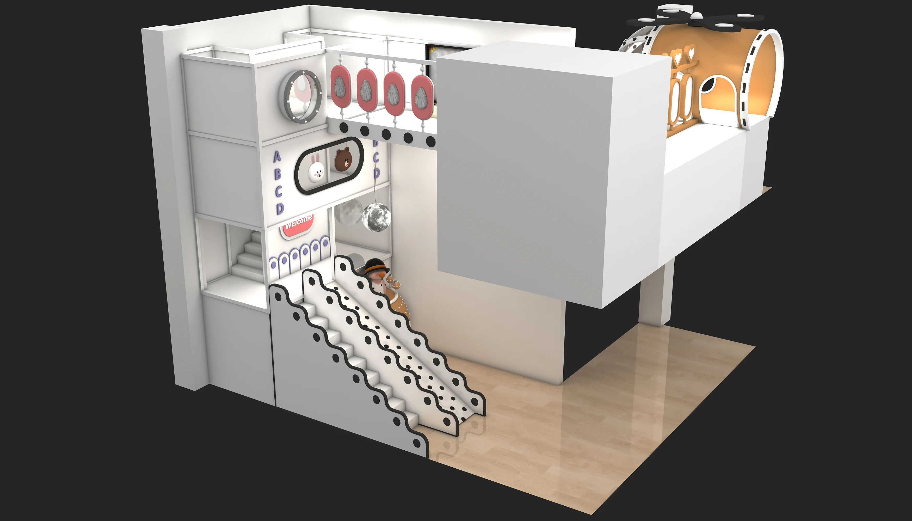 Cartoon Theme Indoor Loft Playground - Multi-Level Soft Play Structure for Warsaw Shopping Mall - Playground equipment by HonPlay