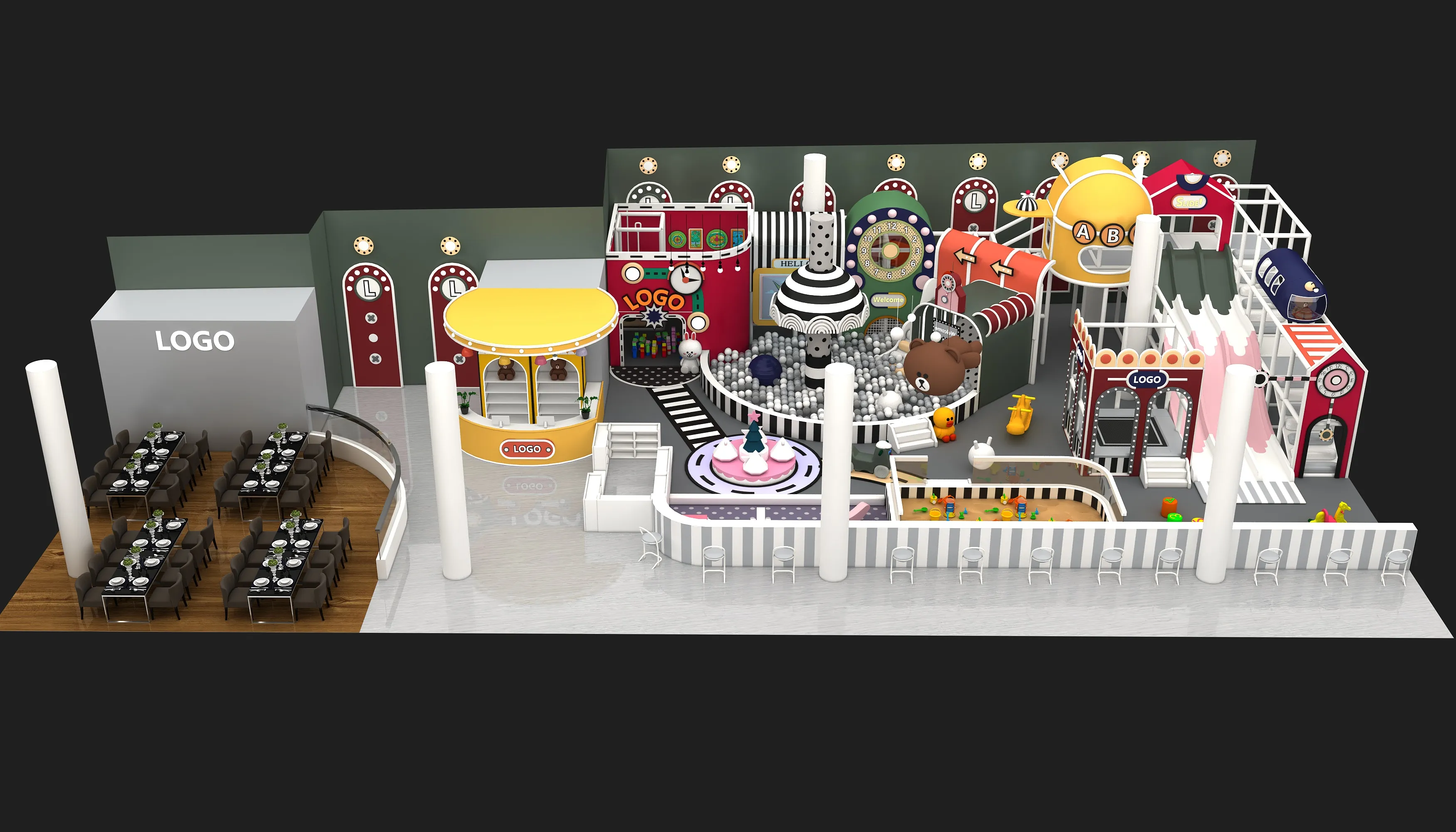 cartoon character themed indoor playground premium, Soft Play, Indoor Center, Safe Environment by HonPlay - full product view