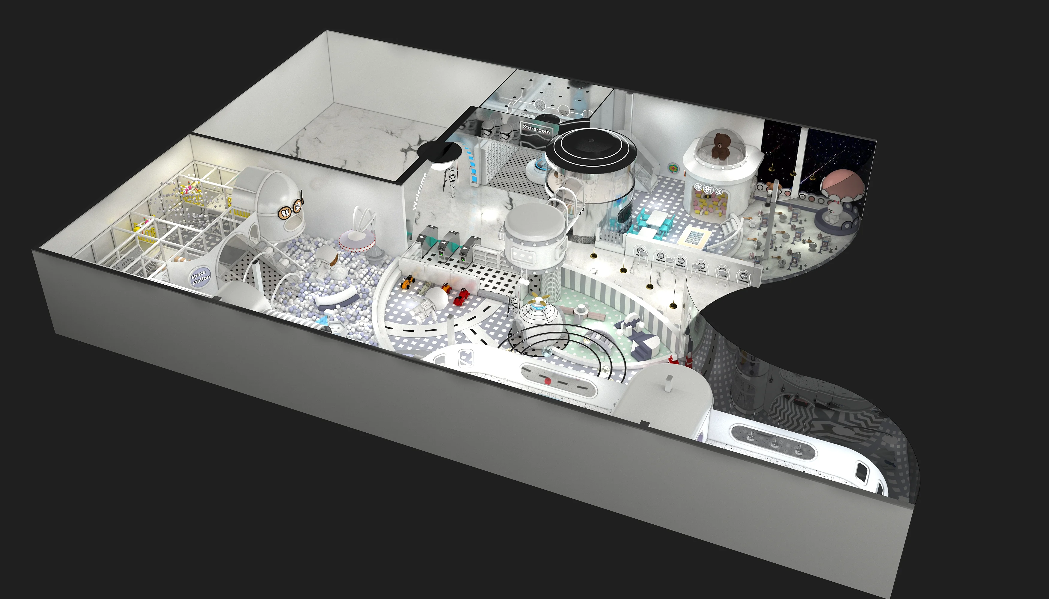 space station theme indoor playground futuristic, Soft Play, Indoor Center, Safe Environment by HonPlay - full product view