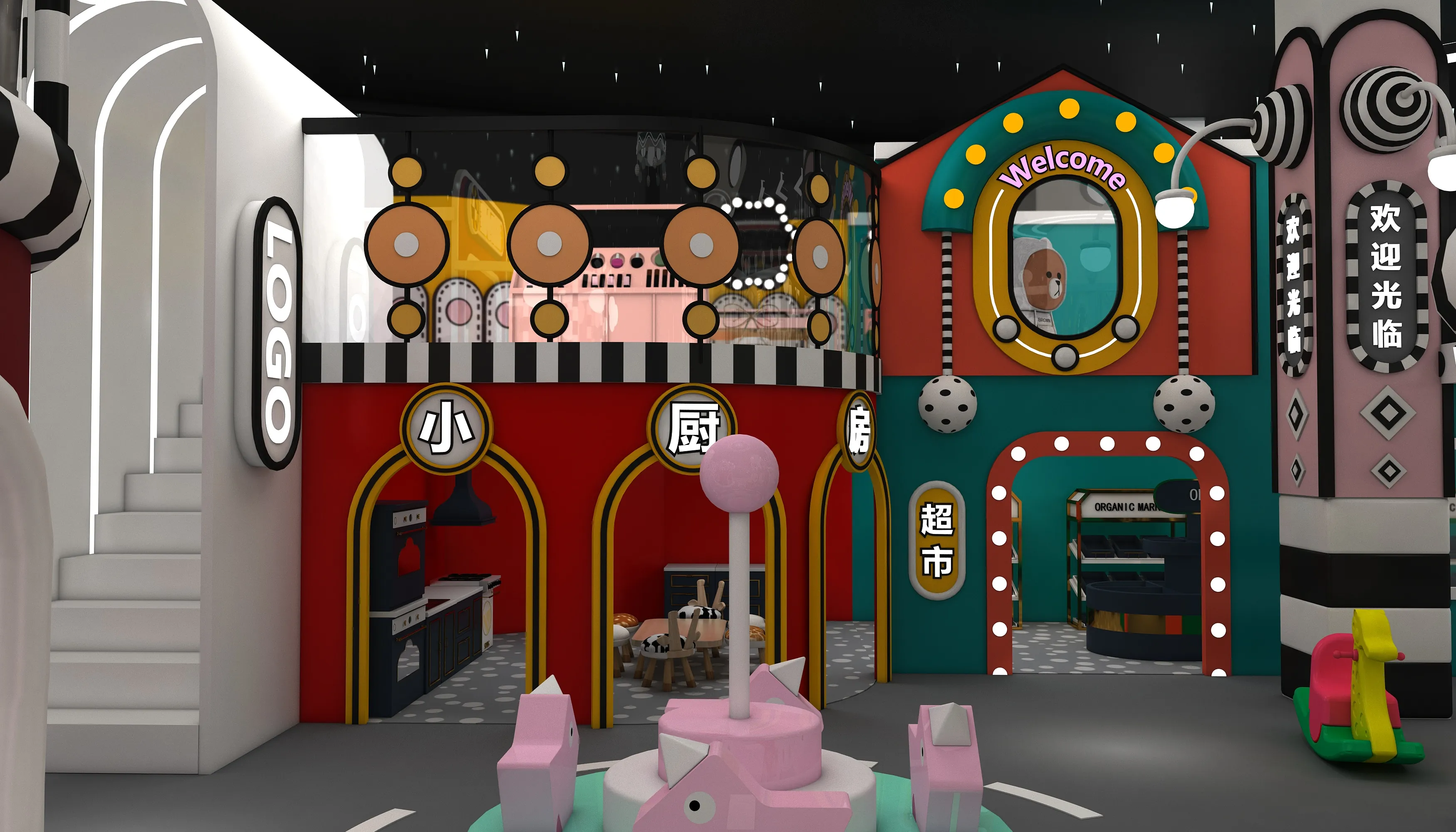 indoor role play town set custom, Soft Play, Indoor Center, Safe Environment by HonPlay - full product view