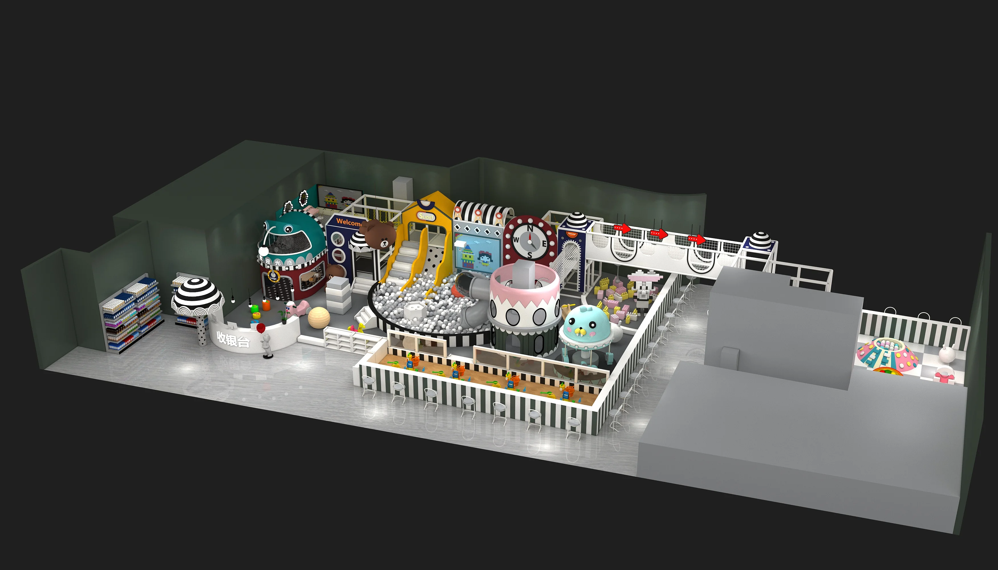 cartoon animal themed indoor playground comprehensive, Soft Play, Indoor Center, Safe Environment by HonPlay - full product view