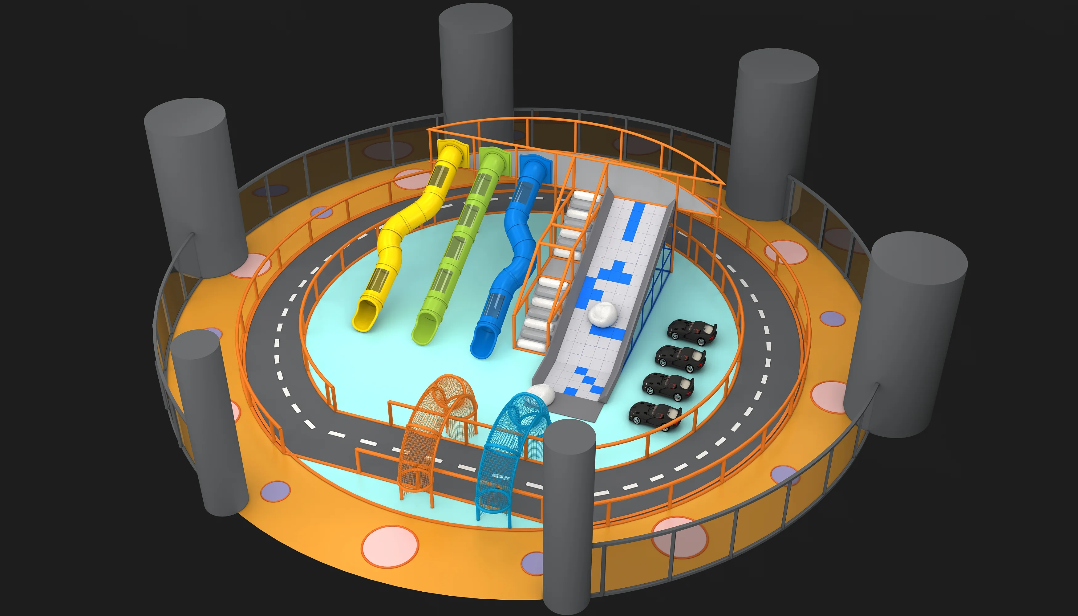 multi level circular indoor adventure hub, Soft Play, Indoor Center, Safe Environment by HonPlay - full product view