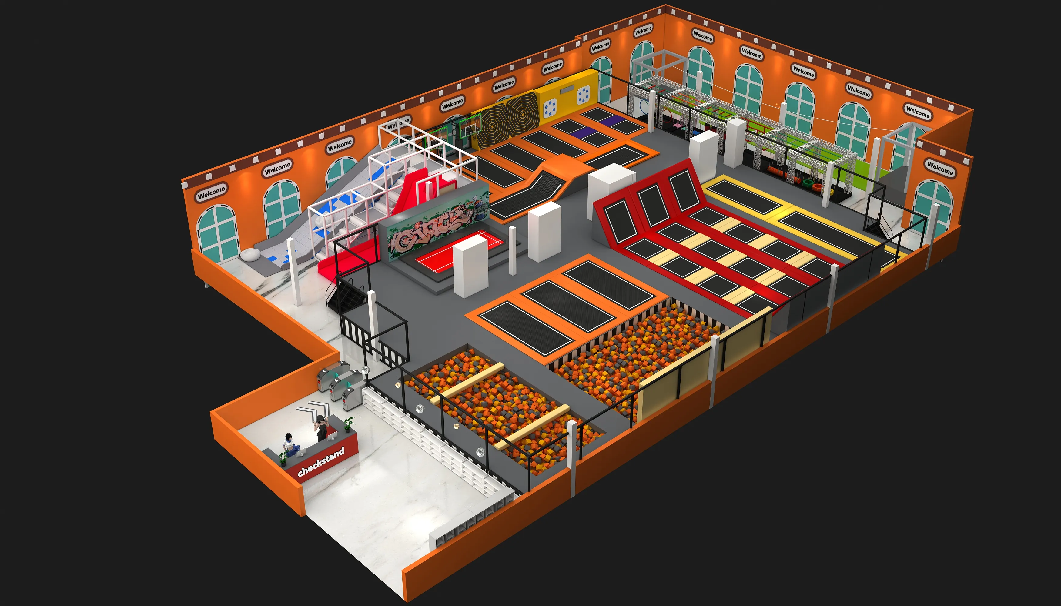 multi functional indoor trampoline park commercial, Soft Play, Indoor Center, Safe Environment by HonPlay - full product view