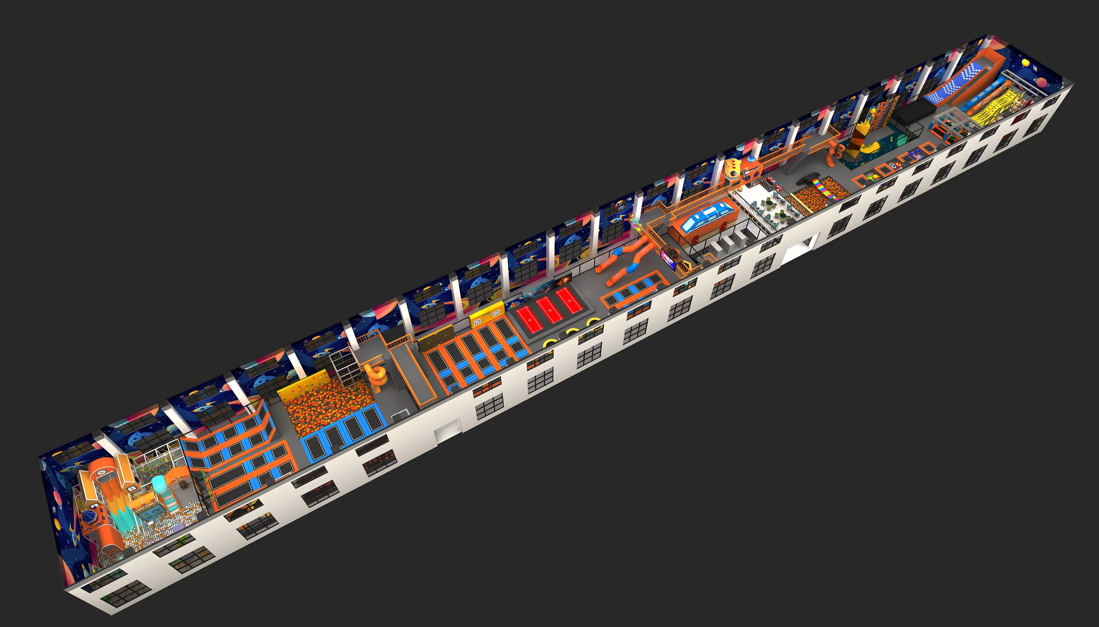 space themed indoor trampoline park commercial, Soft Play, Indoor Center, Safe Environment by HonPlay - full product view