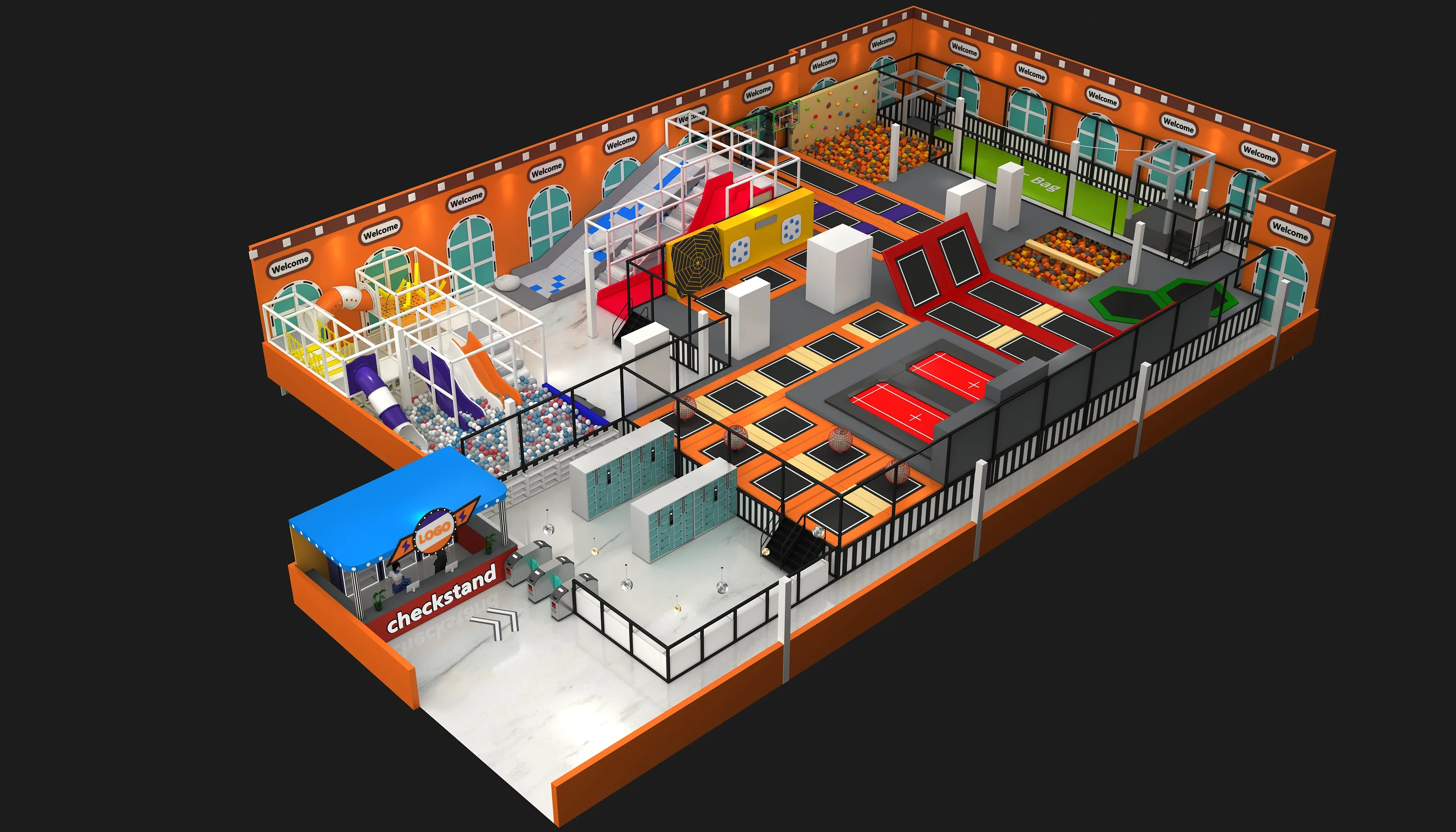 Multi-Functional Indoor Trampoline Park with Soft Play Area - Commercial Playground Equipment for Warsaw Family Entertainment Centers - Playground equipment by HonPlay