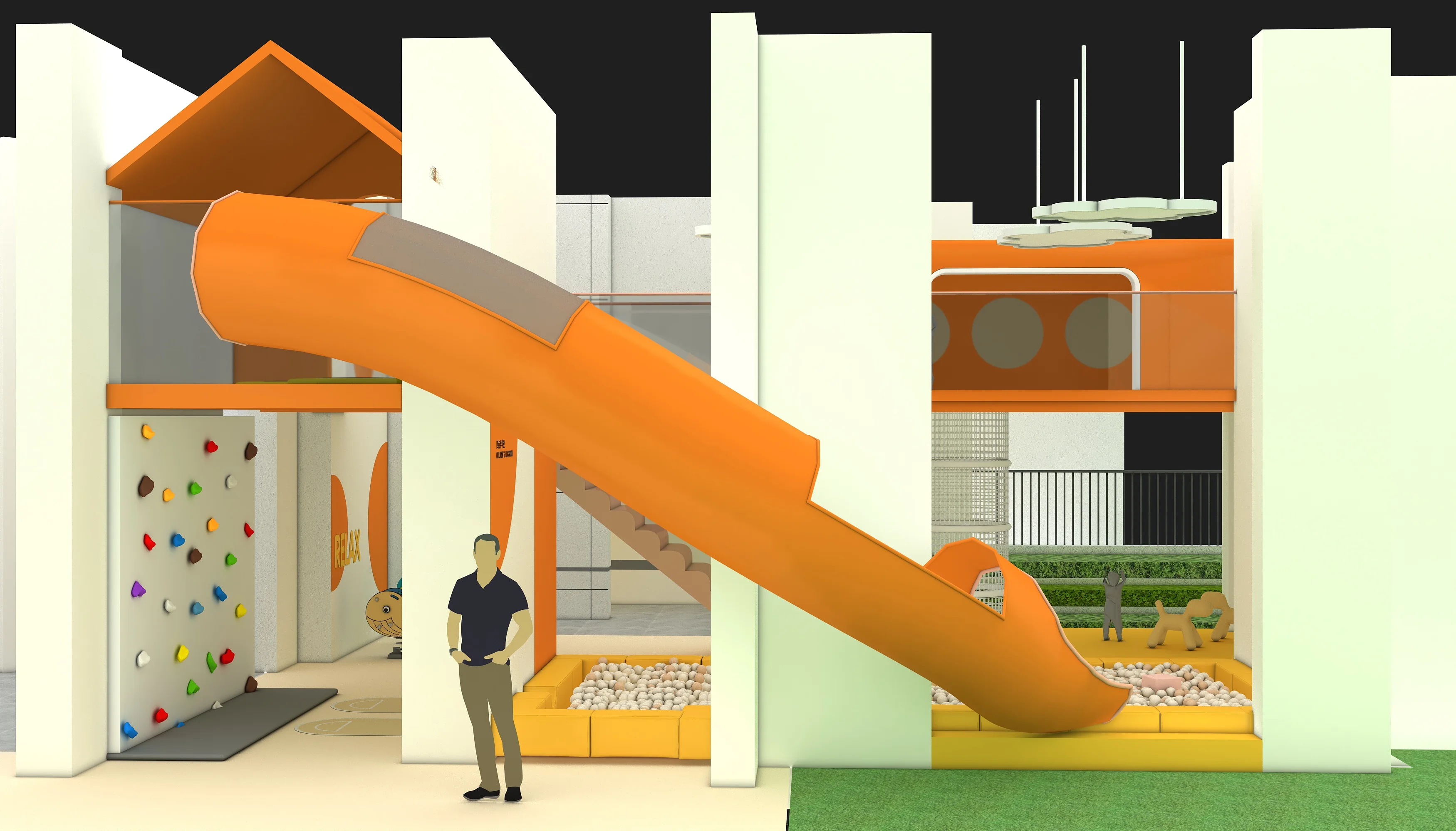 modern multi level indoor playground commercial, Soft Play, Indoor Center, Safe Environment by HonPlay - full product view