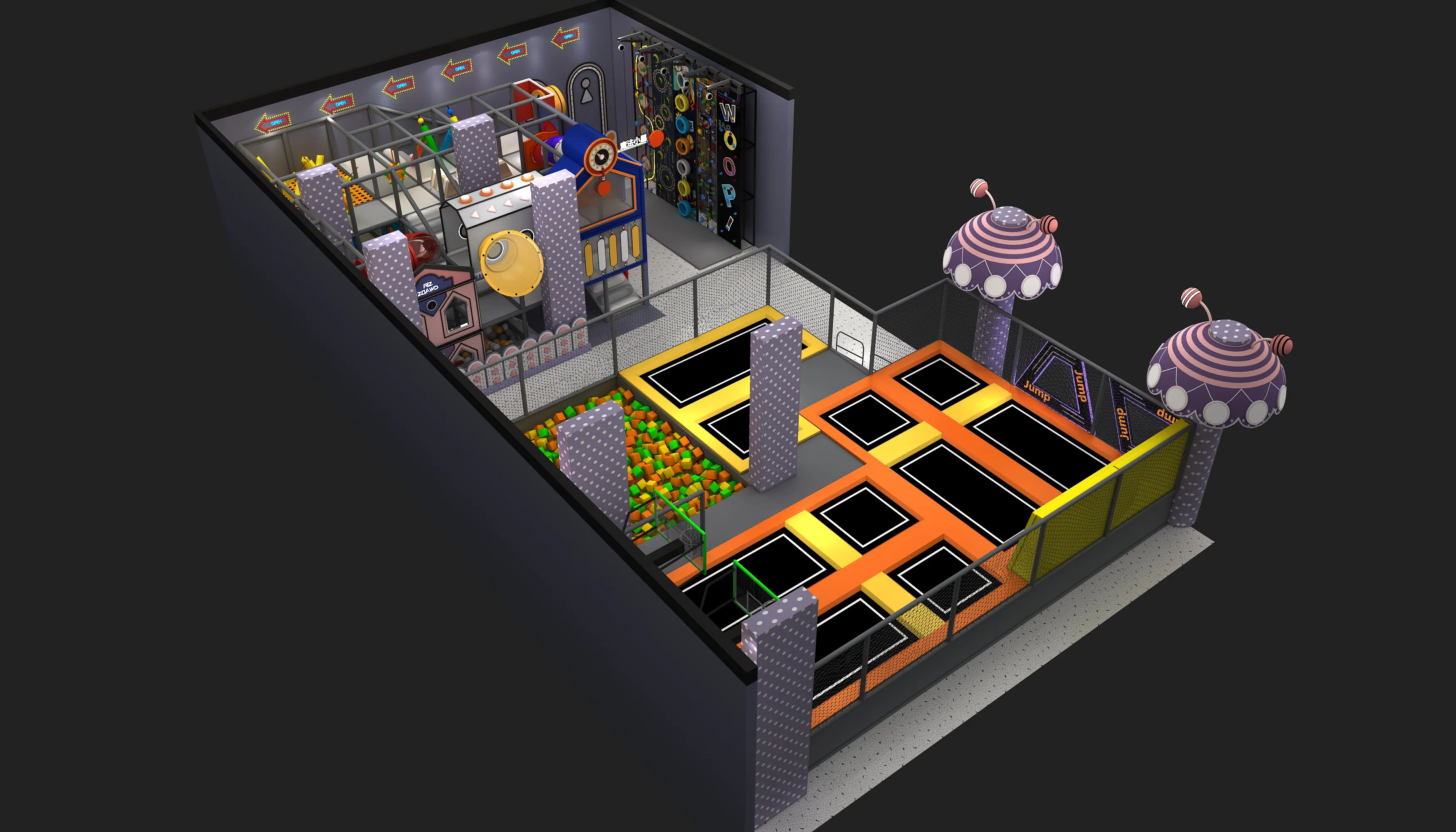 multi functional indoor trampoline park adventure, Soft Play, Indoor Center, Safe Environment by HonPlay - full product view