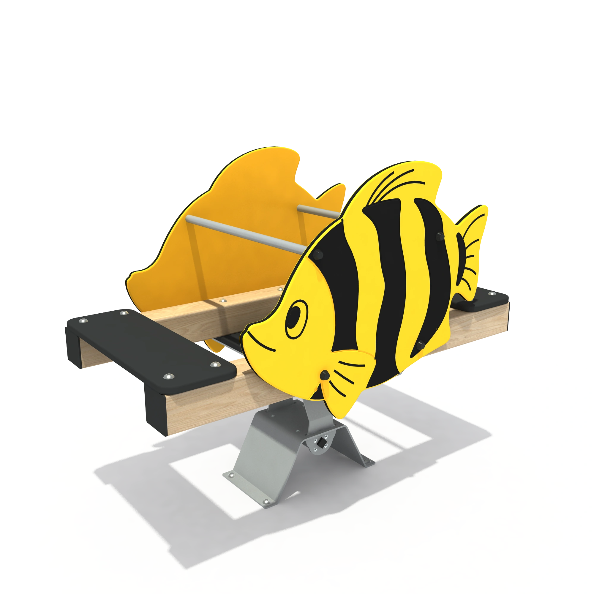 yellow fish spring seesaw interactive outdoor playground equ by HonPlay - full product view