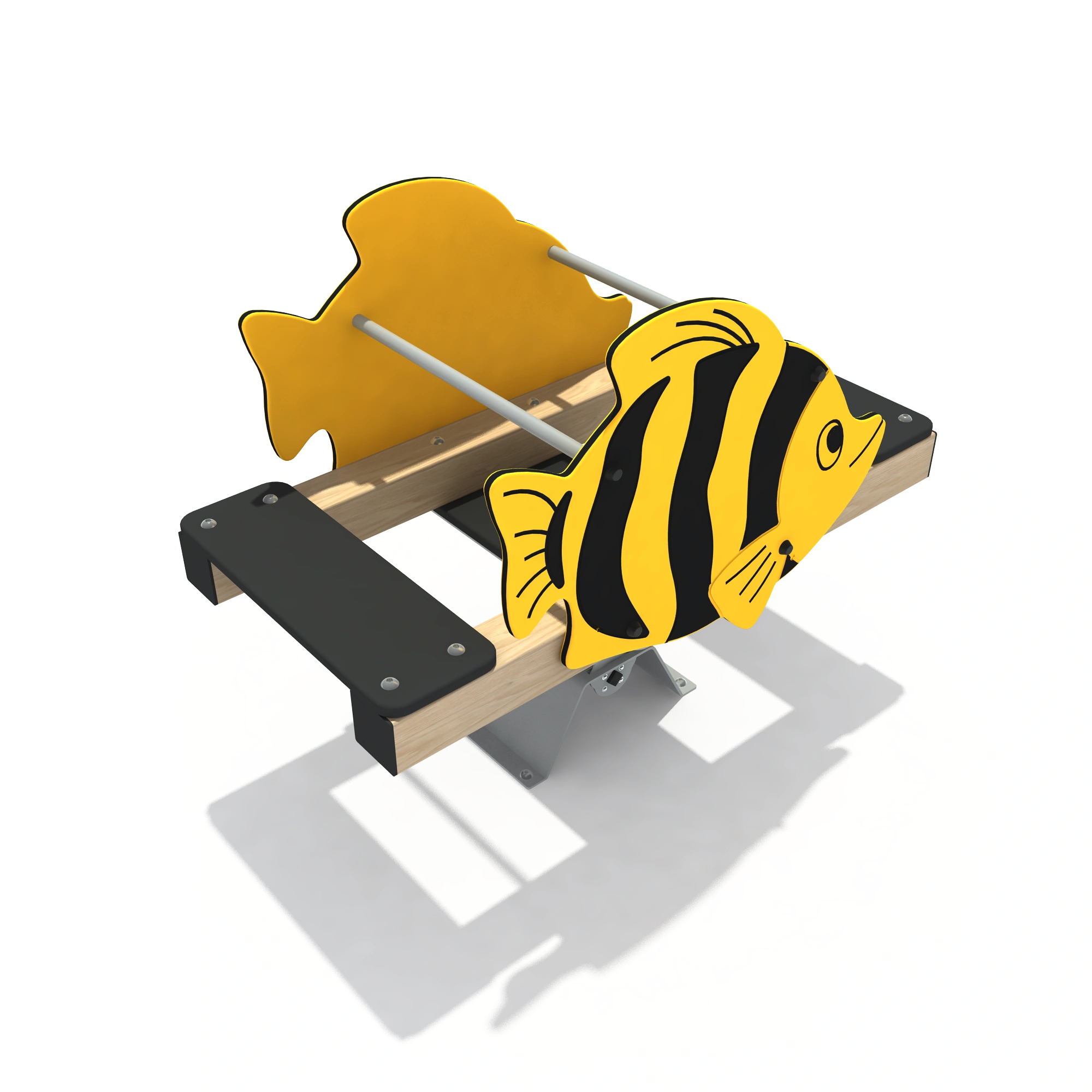 yellow fish spring seesaw interactive outdoor playground equ by HonPlay - material and finish details