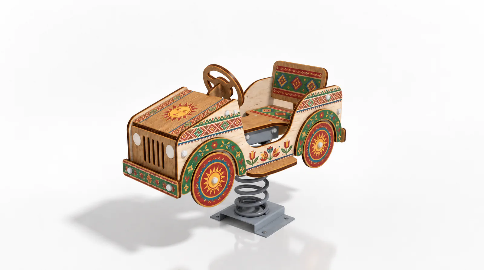 folk art wooden spring rider themed by HonPlay - full product view
