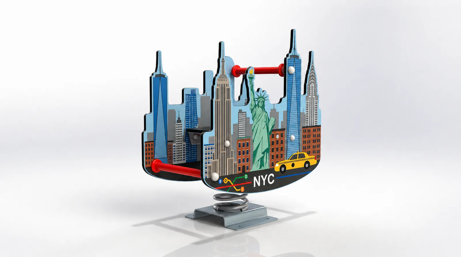 nyc skyline spring rider themed outdoor playground equipment by HonPlay - full product view