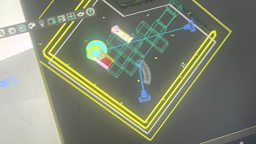 Massing study for the restarted custom indoor playground layout, reorganising volumes and circulation within a 3 metre ceiling